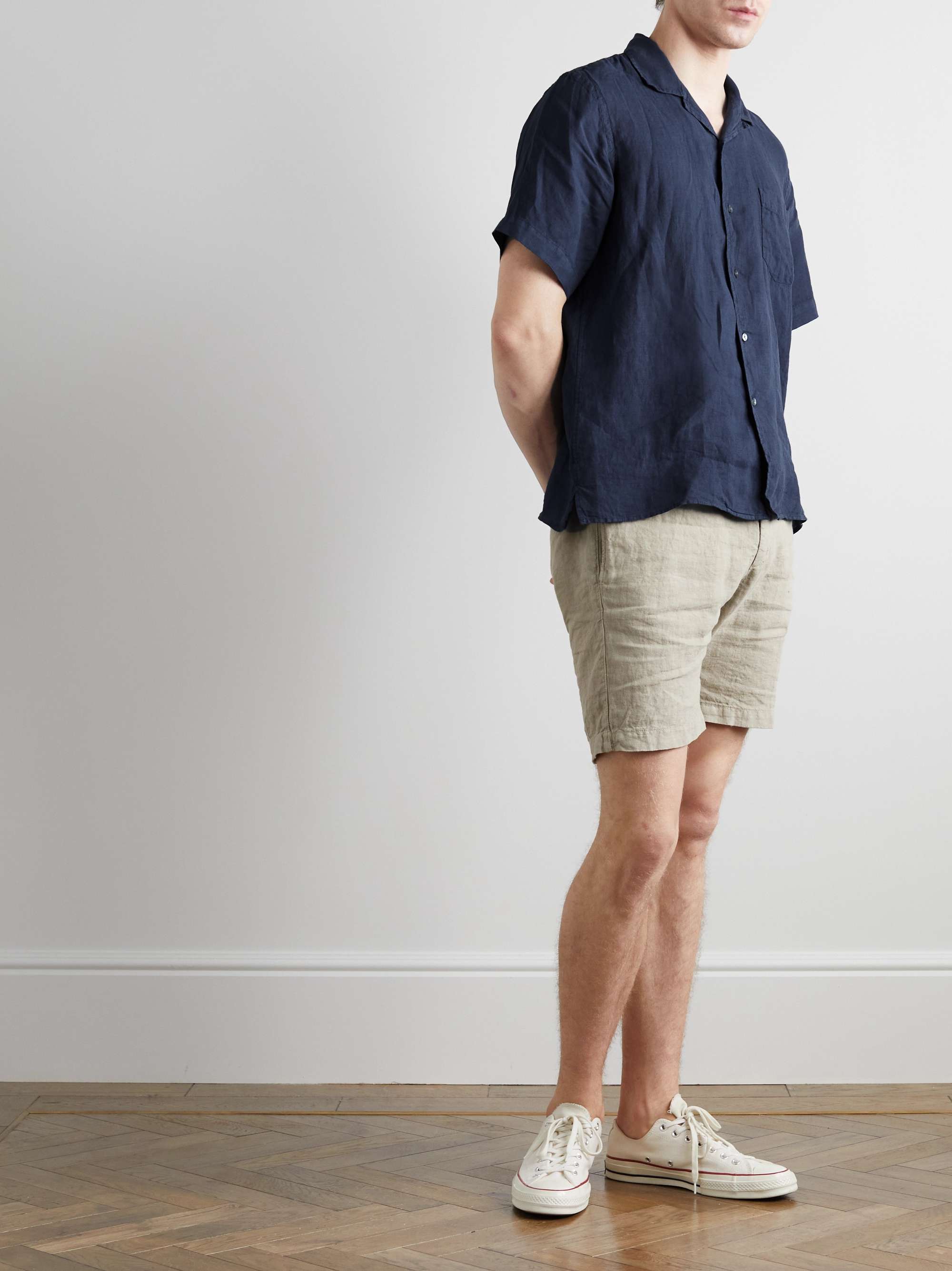 HARTFORD Palm Mc Pat Convertible-Collar Linen Shirt