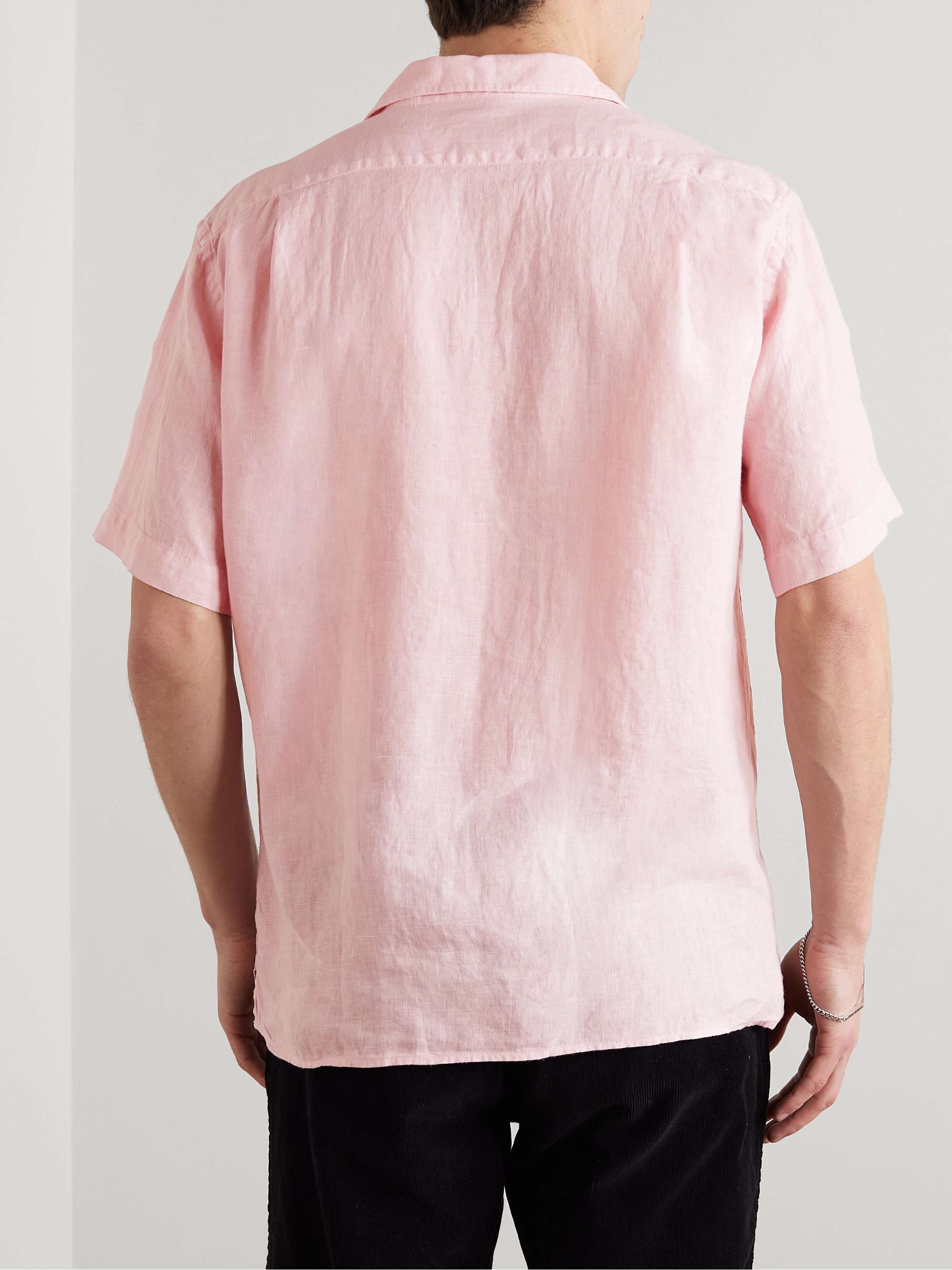 HARTFORD Palm Mc Pat Convertible-Collar Linen Shirt