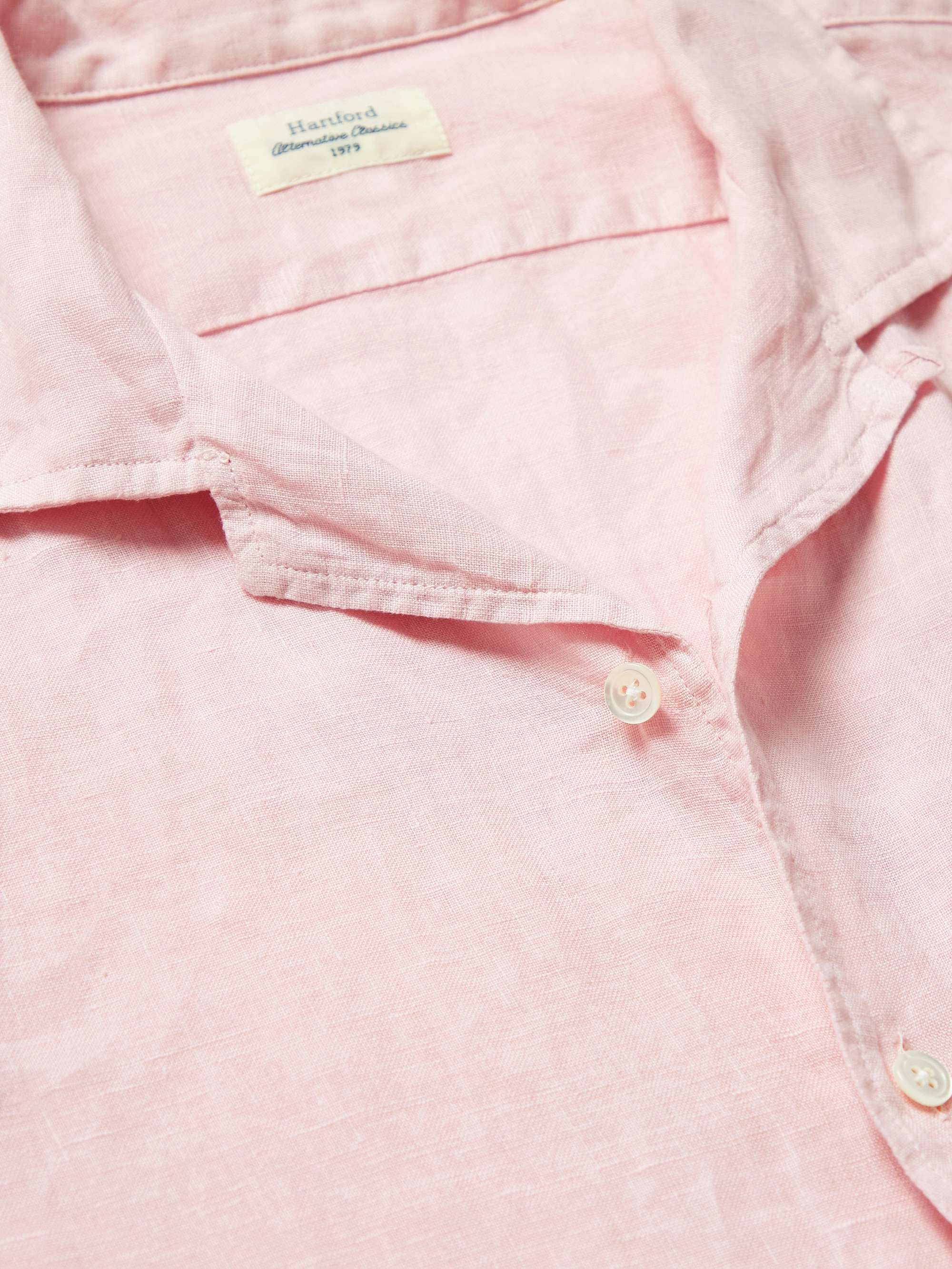 HARTFORD Palm Mc Pat Convertible-Collar Linen Shirt