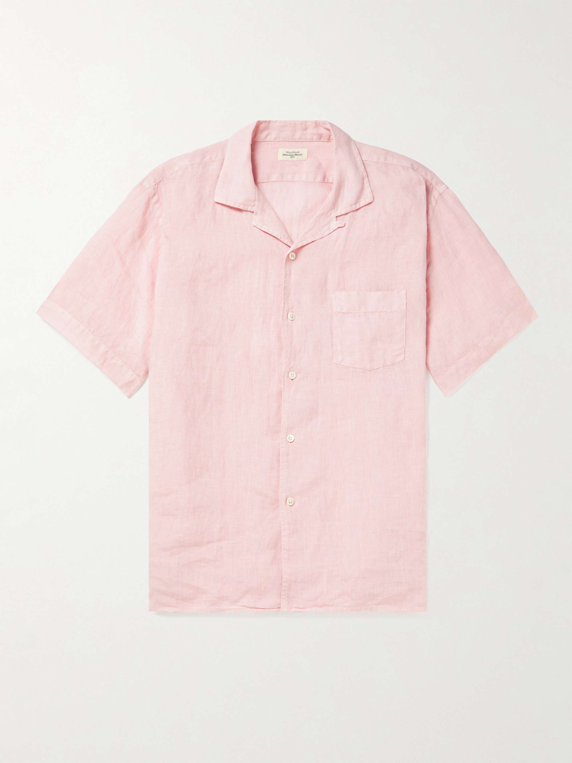 HARTFORD Palm Mc Pat Convertible-Collar Linen Shirt