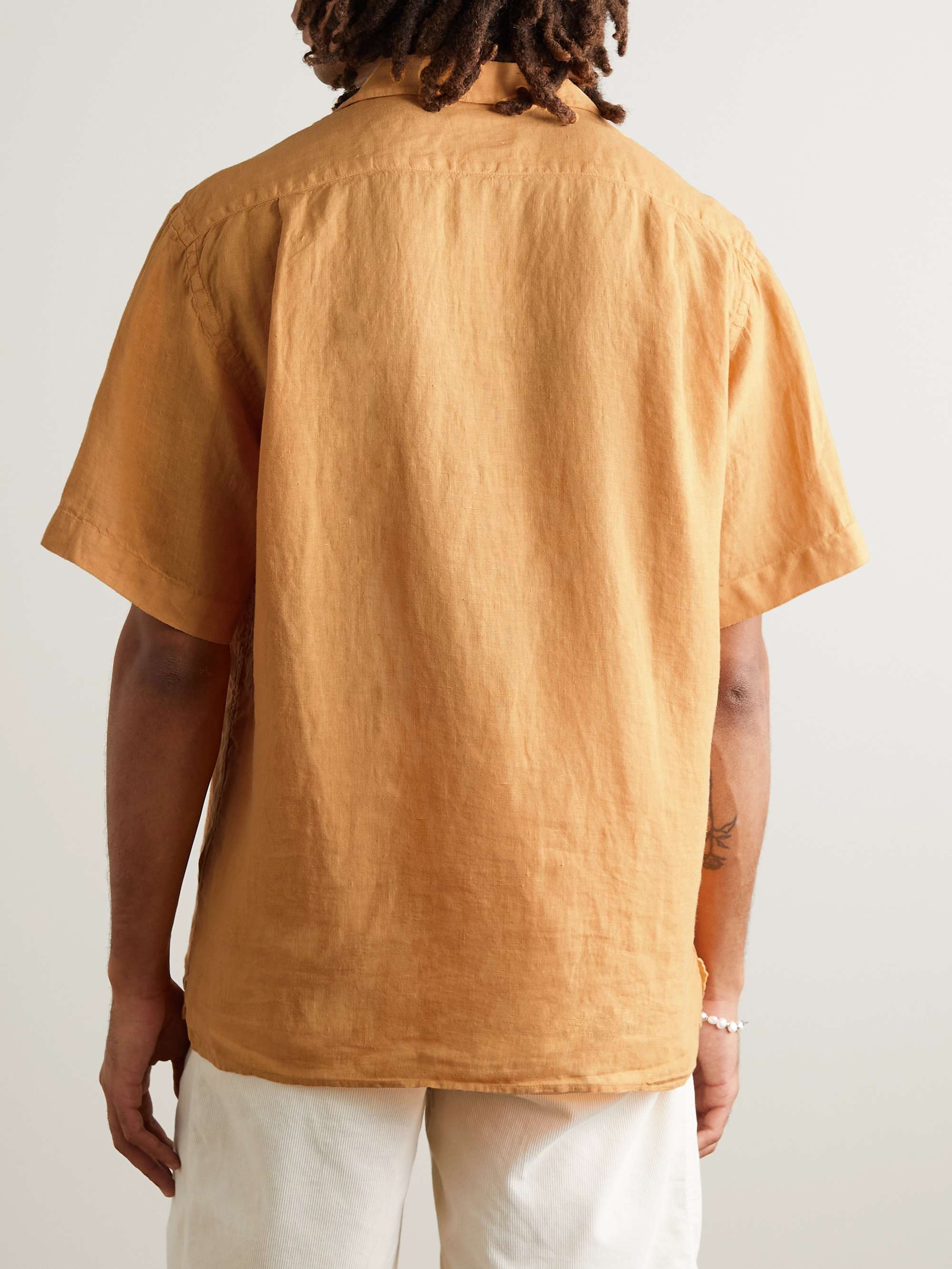 HARTFORD Palm Mc Pat Convertible-Collar Linen Shirt