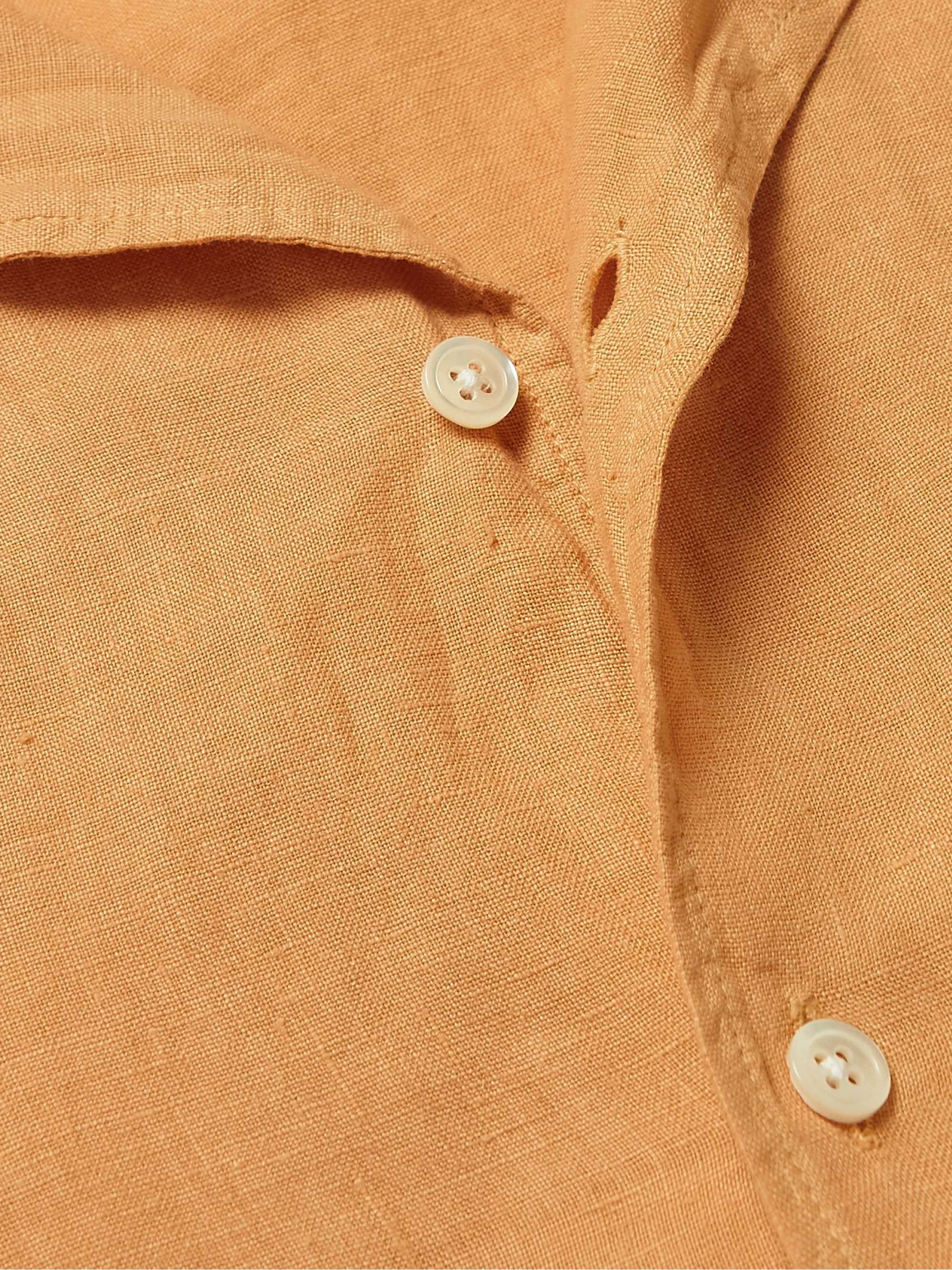 HARTFORD Palm Mc Pat Convertible-Collar Linen Shirt