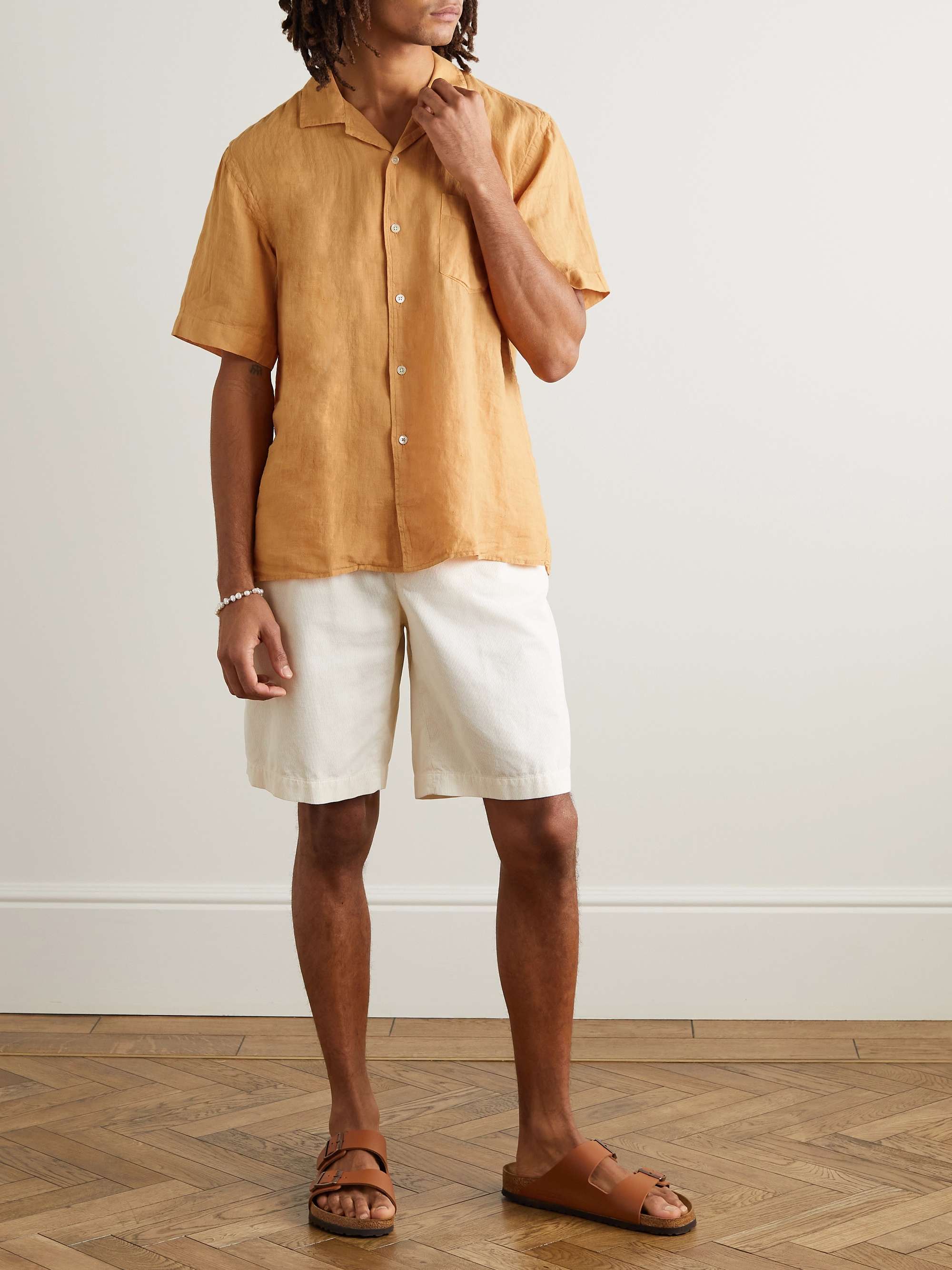 HARTFORD Palm Mc Pat Convertible-Collar Linen Shirt