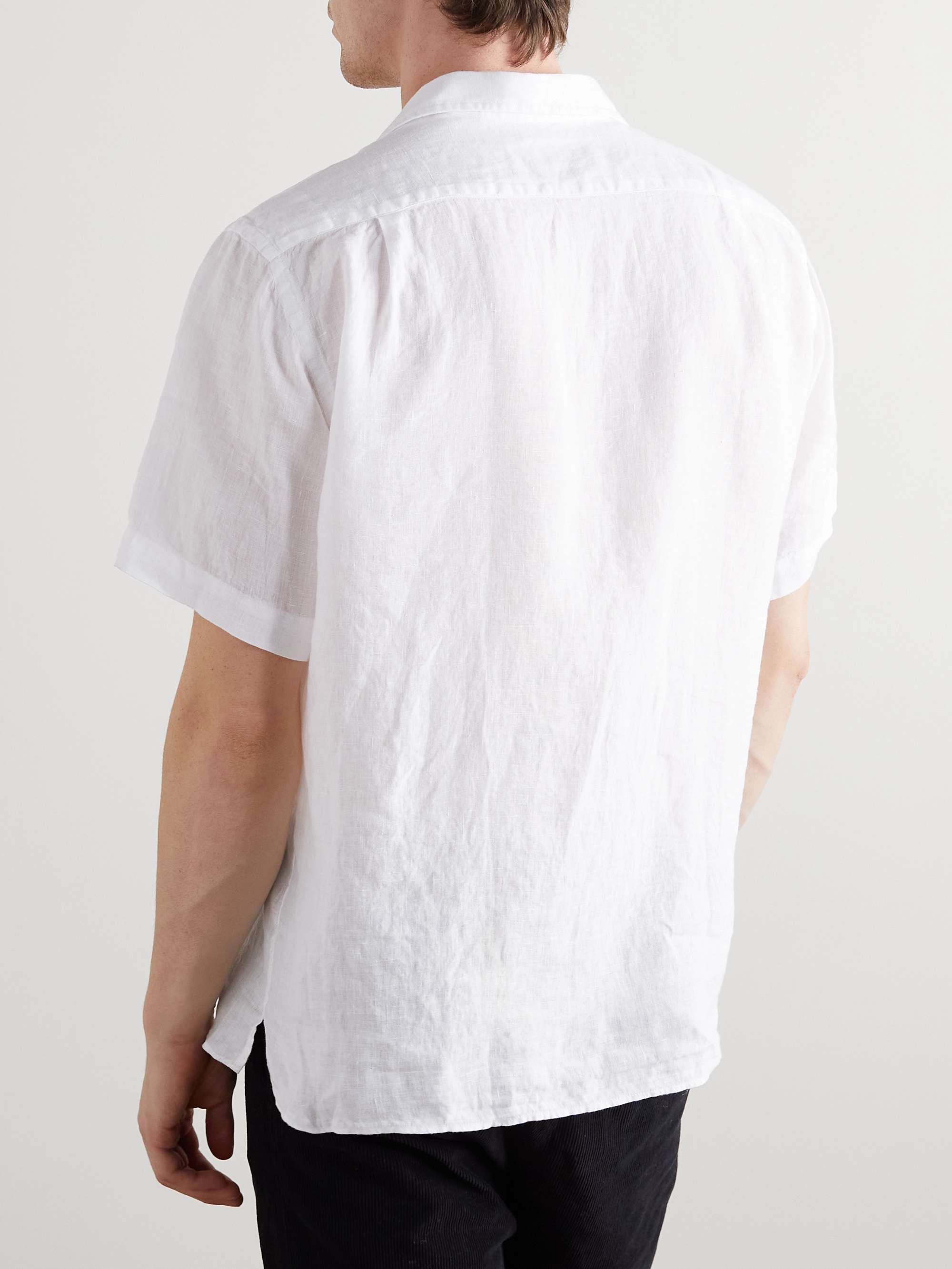 HARTFORD Palm Mc Pat Convertible-Collar Linen Shirt
