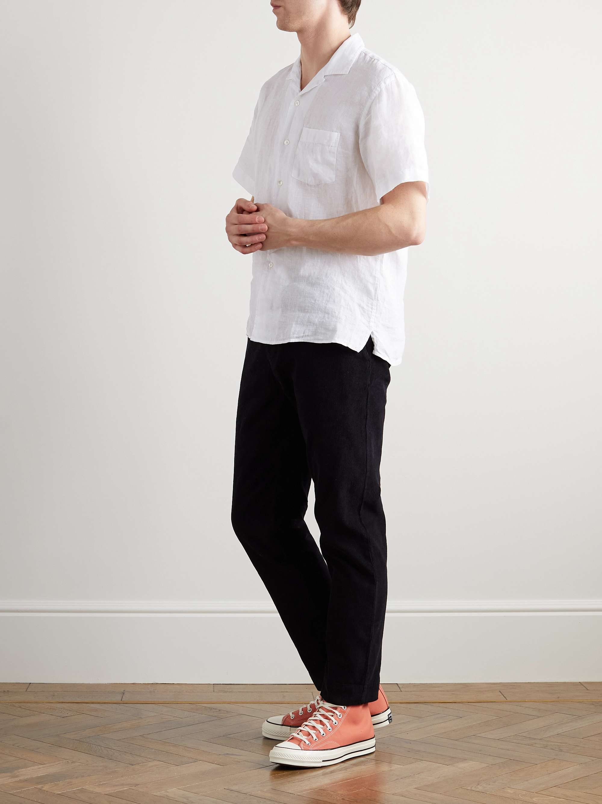 HARTFORD Palm Mc Pat Convertible-Collar Linen Shirt
