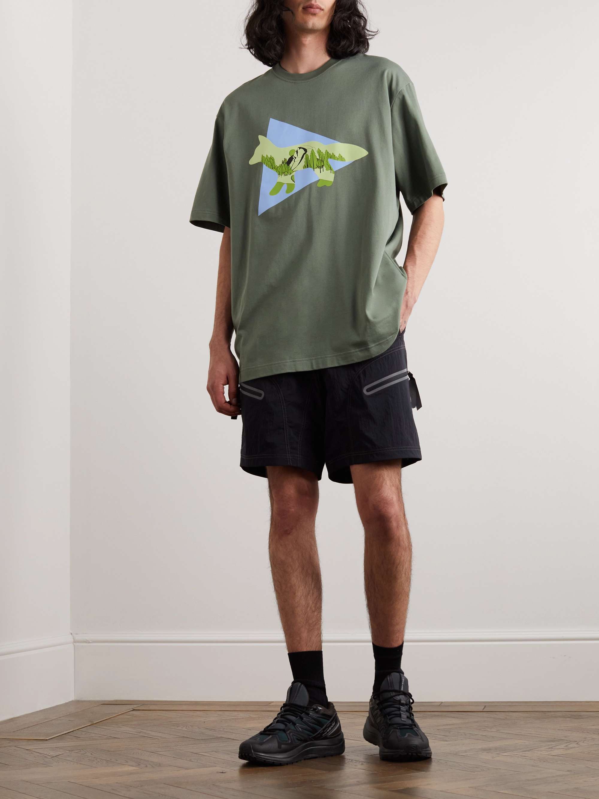 AND WANDER + Maison Kitsuné Logo-Print Jersey T-Shirt
