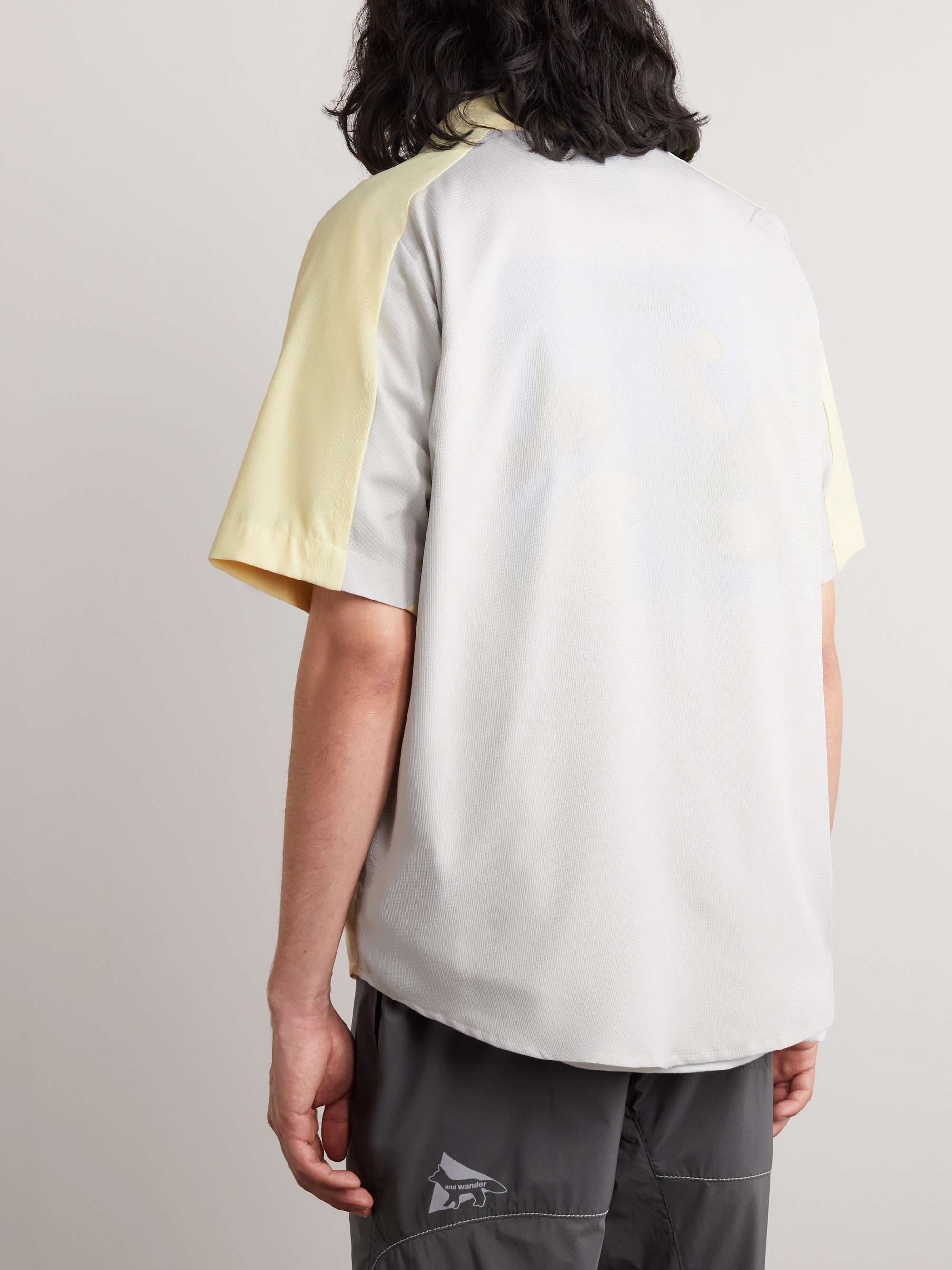AND WANDER + Maison Kitsuné Panelled Logo-Print Jersey and Mesh Shirt