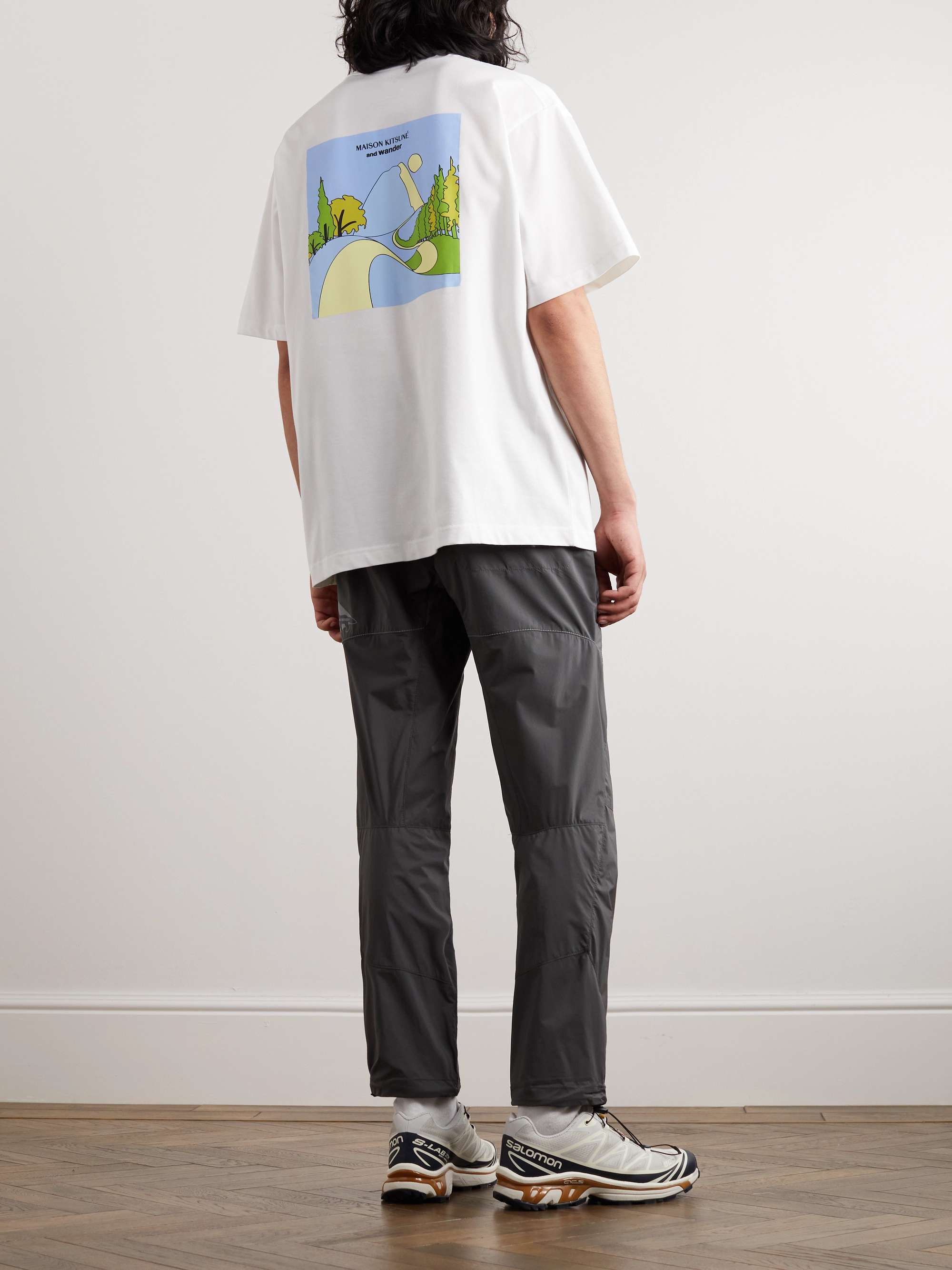 AND WANDER + Maison Kitsuné Logo-Appliquéd Printed Jersey T-Shirt