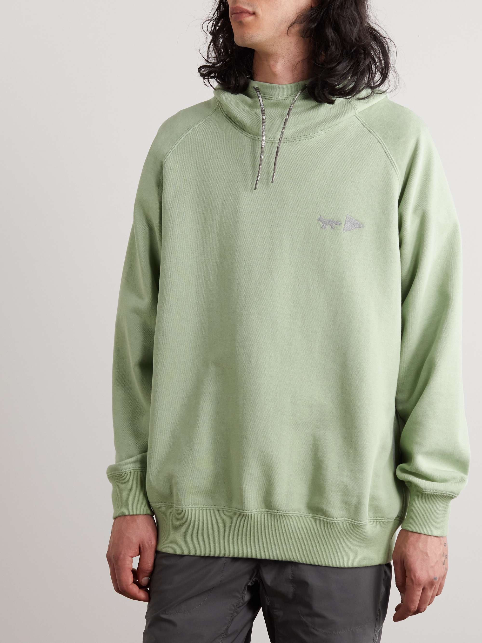 AND WANDER Logo-Detailed Cotton-Blend Jersey Hoodie