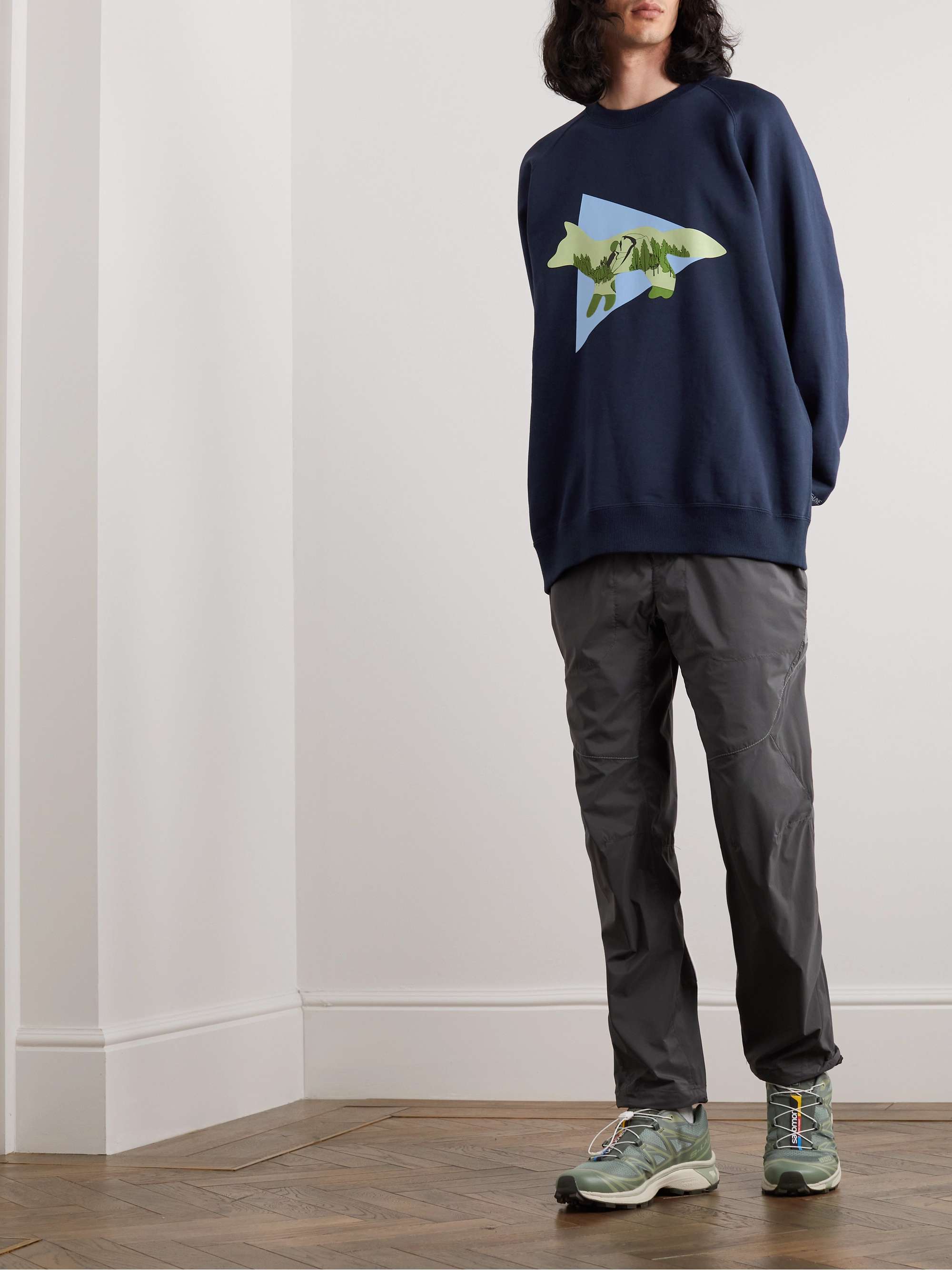 AND WANDER + Maison Kitsuné Logo-Print Cotton-Blend Jersey Sweatshirt