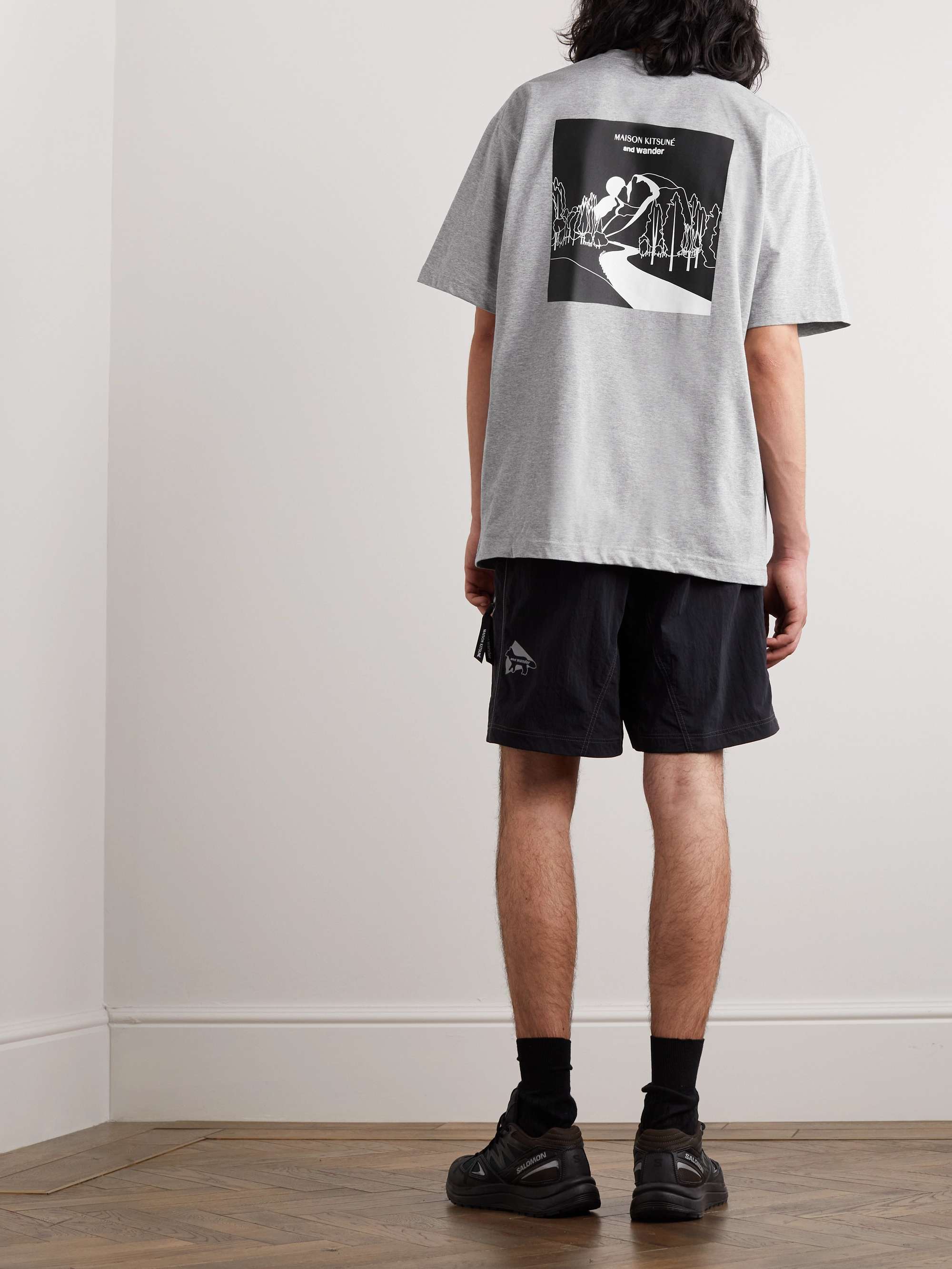 AND WANDER + Maison Kitsuné Logo-Appliquéd Printed Jersey T-Shirt