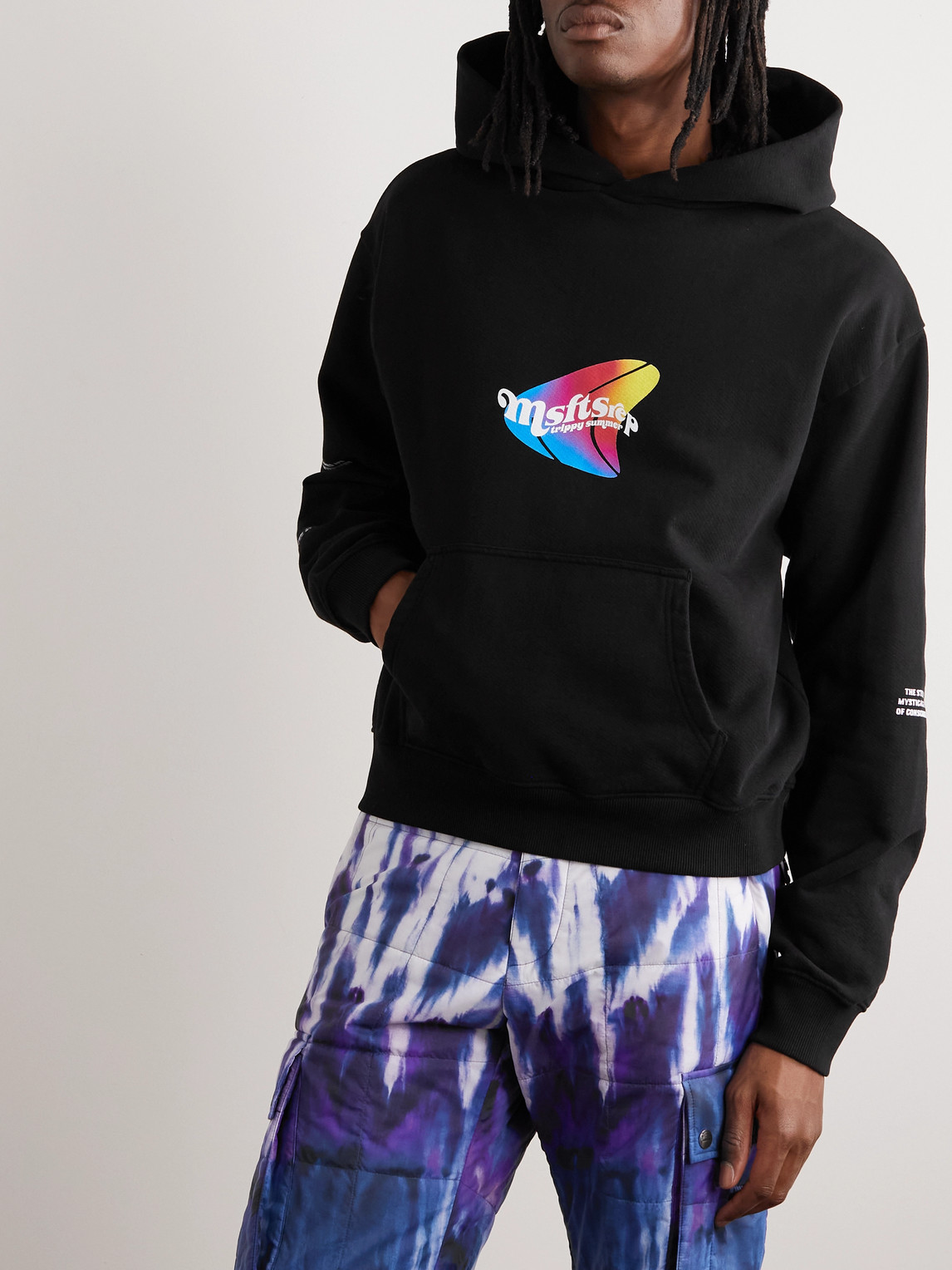 Trippy Summer Print Cotton Hoodie In Black