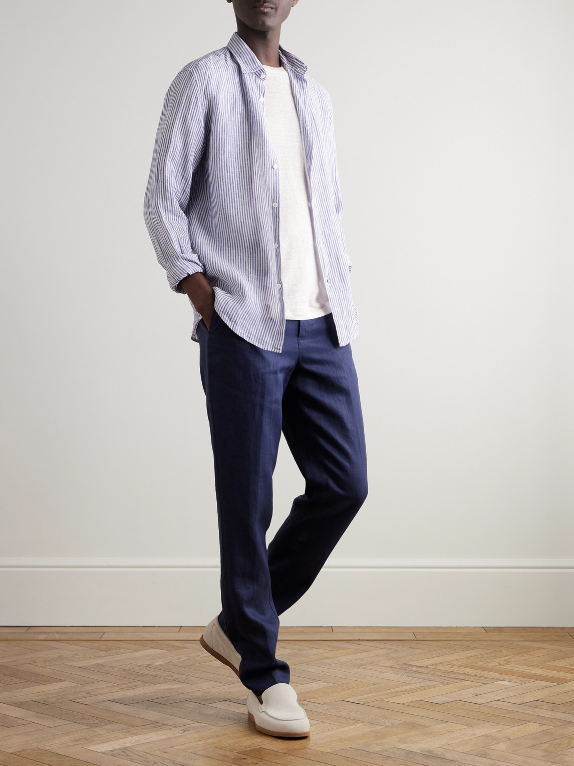 Shop Orlebar Brown Griffon Slim-fit Linen Trousers In Blue