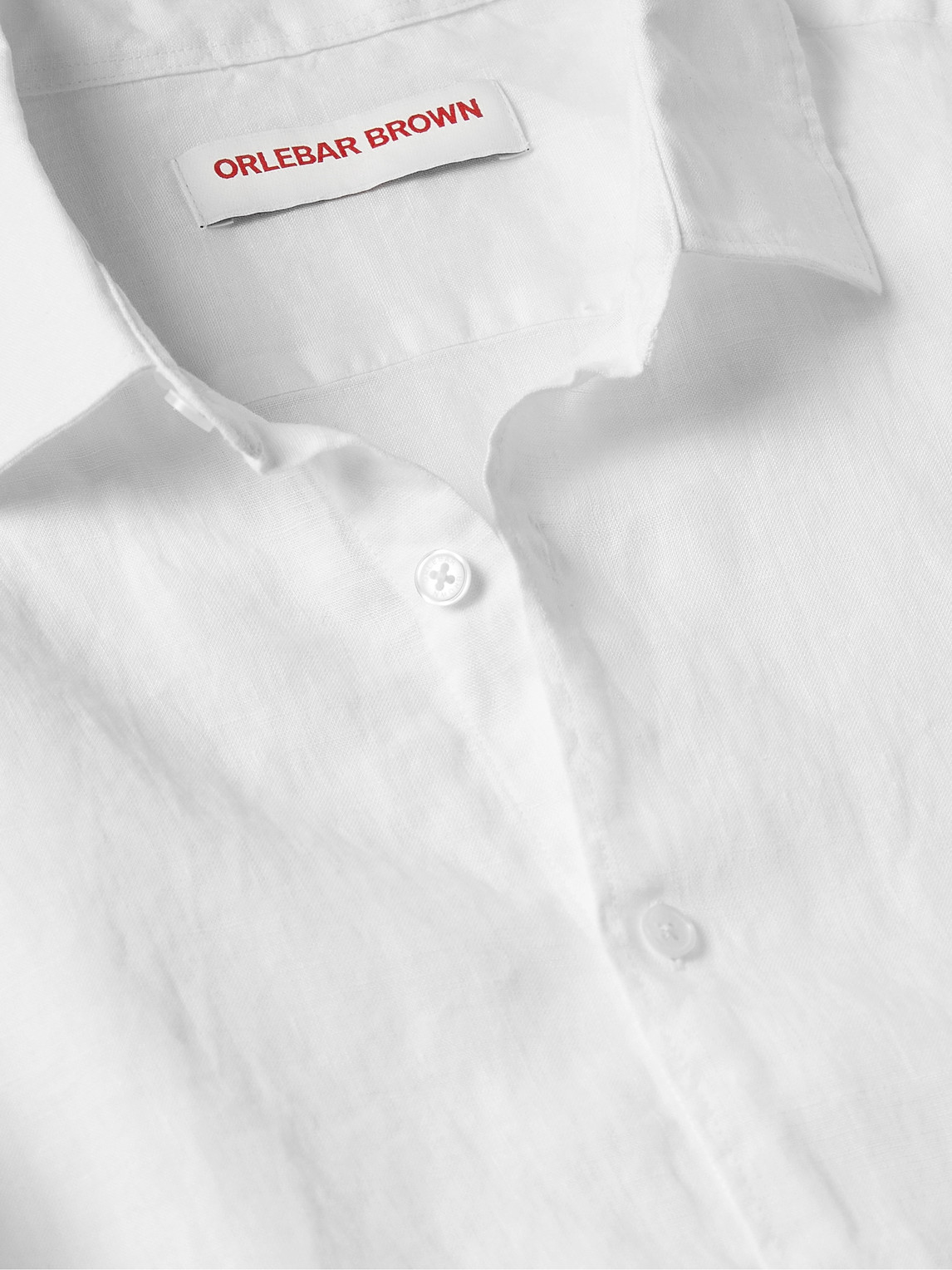 Orlebar Brown Giles Linen Textured Tailored Fit Button Down Shirt In White