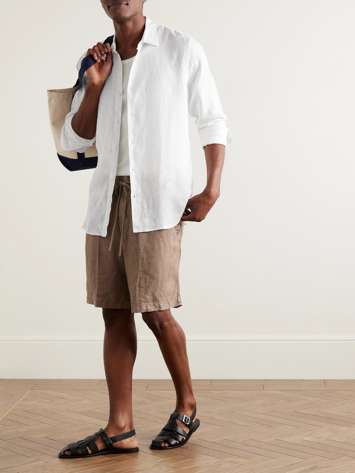 Orlebar Brown Giles Linen Textured Tailored Fit Button Down Shirt In White