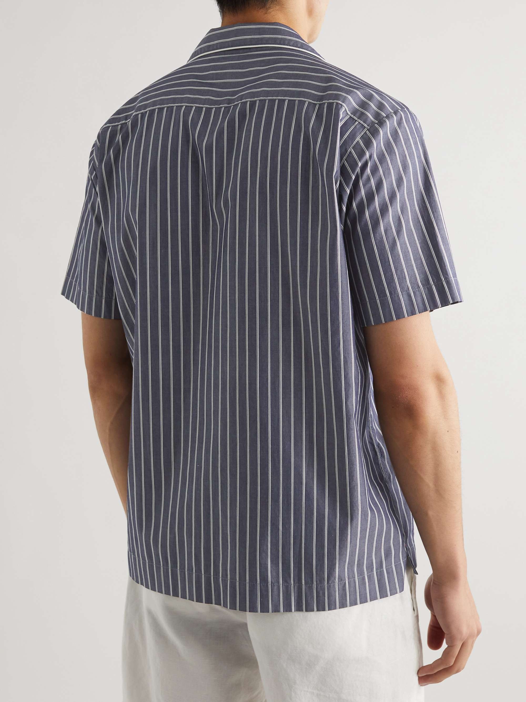 ORLEBAR BROWN Marne Camp-Collar Piped Pinstriped Cotton-Poplin Shirt