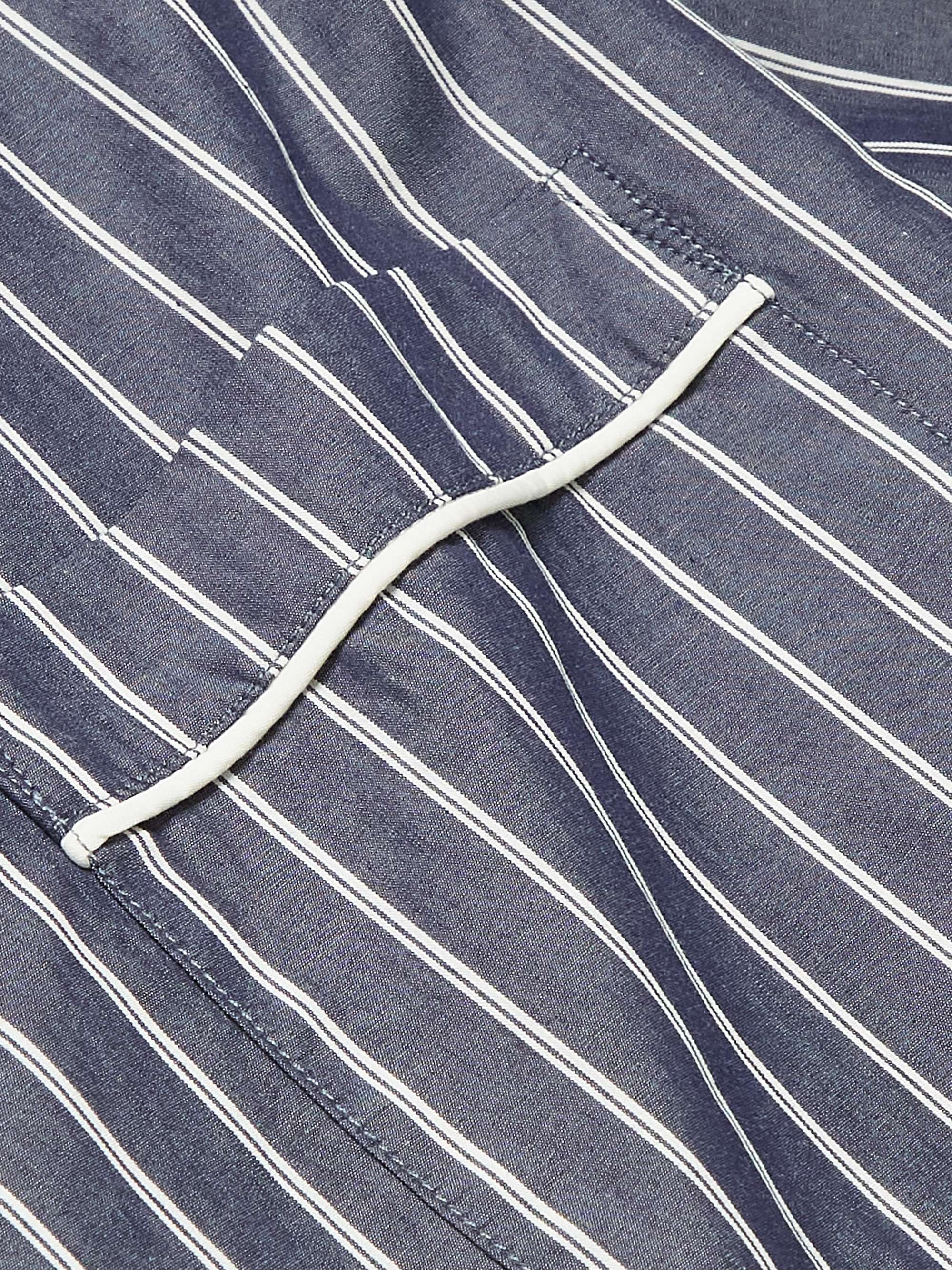 ORLEBAR BROWN Marne Camp-Collar Piped Pinstriped Cotton-Poplin Shirt