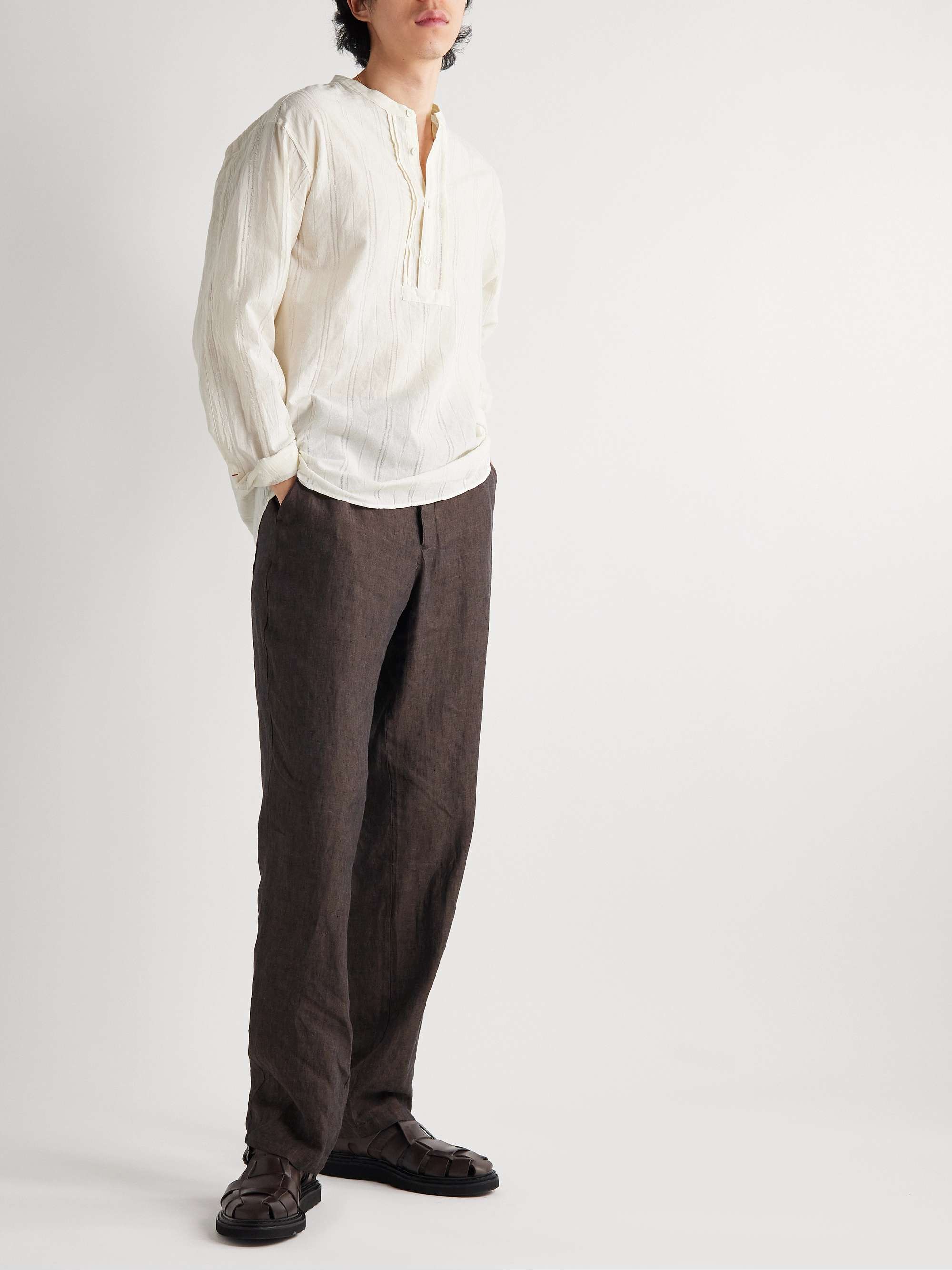 ORLEBAR BROWN Hemlock Grandad-Collar Cotton-Voile Half-Placket Shirt