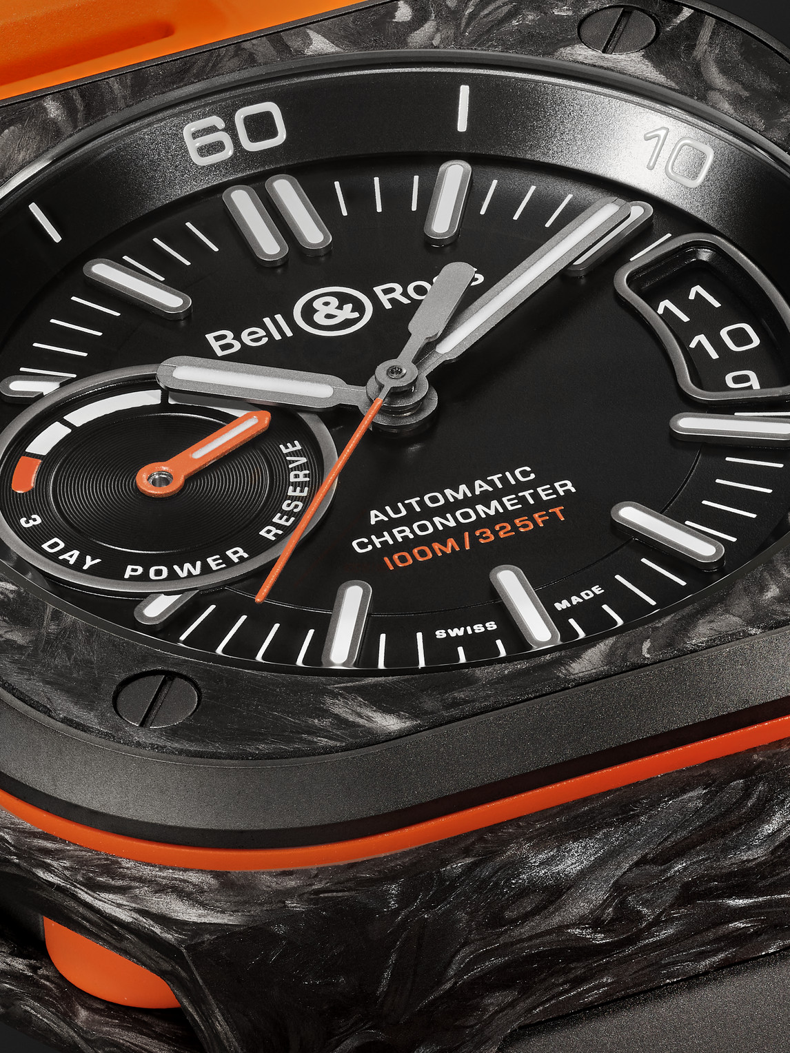 Shop Bell & Ross Br-x5 Carbon Orange Limited Edition Automatic Chronometer 41mm Dlc-coated Titanium And Rubber Watch, In Black