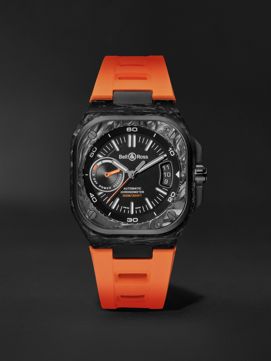 Bell & Ross BR-X5 Carbon Orange Limited Edition Automatic Chronometer 41mm DLC-Coated Titanium and Rubber Watch, Ref. No. BRX5R-BO-TC/SRB - Men