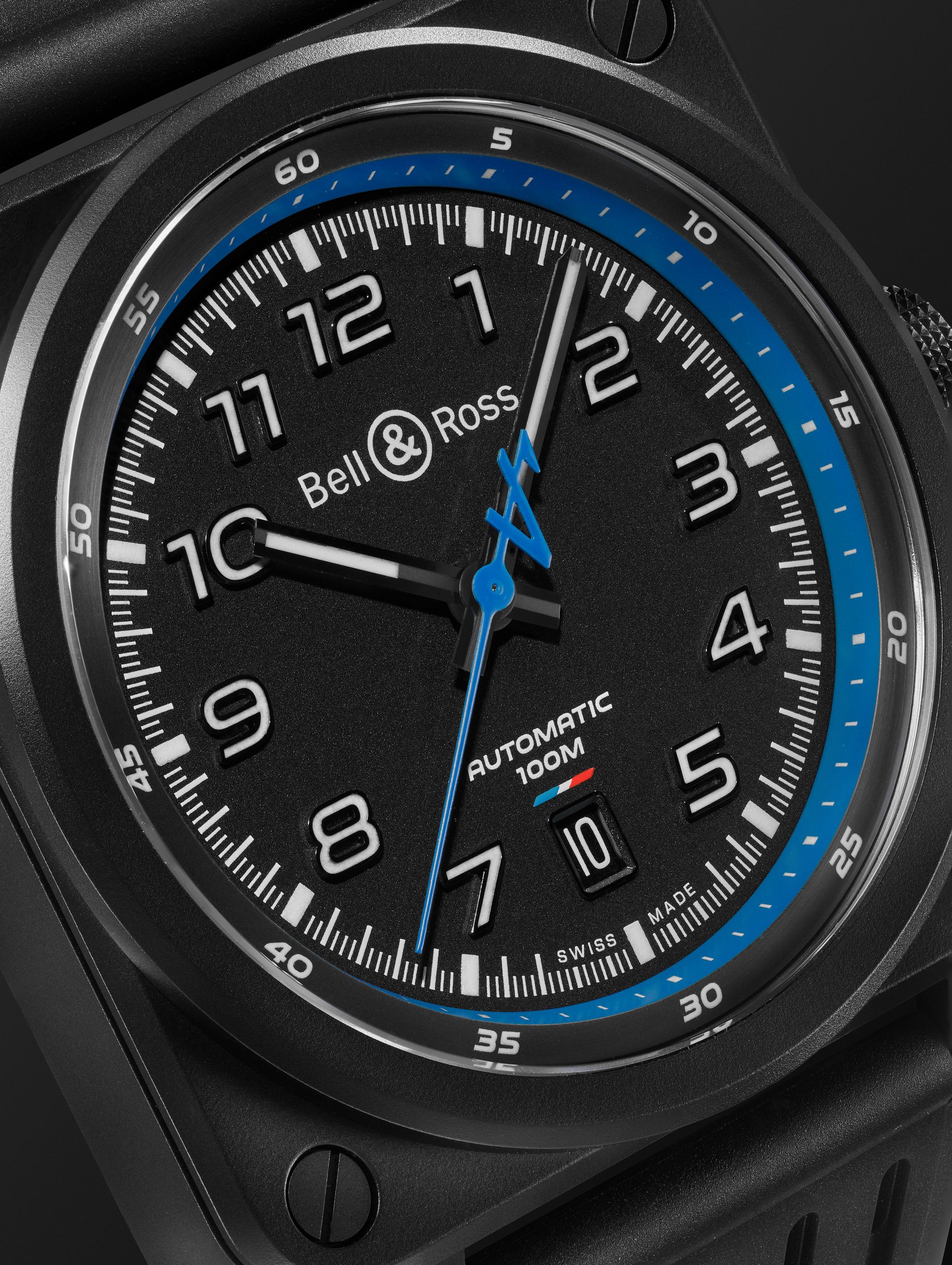 BELL & ROSS BR 03-92 A522 Limited Edition Automatic 42mm Ceramic and Rubber Watch, Ref. No.BR0392-A522-CE/SRB
