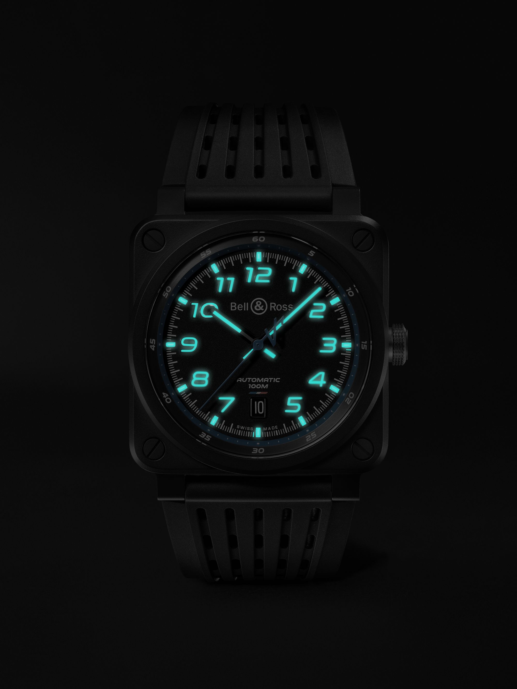 BELL & ROSS BR 03-92 A522 Limited Edition Automatic 42mm Ceramic and Rubber Watch, Ref. No.BR0392-A522-CE/SRB