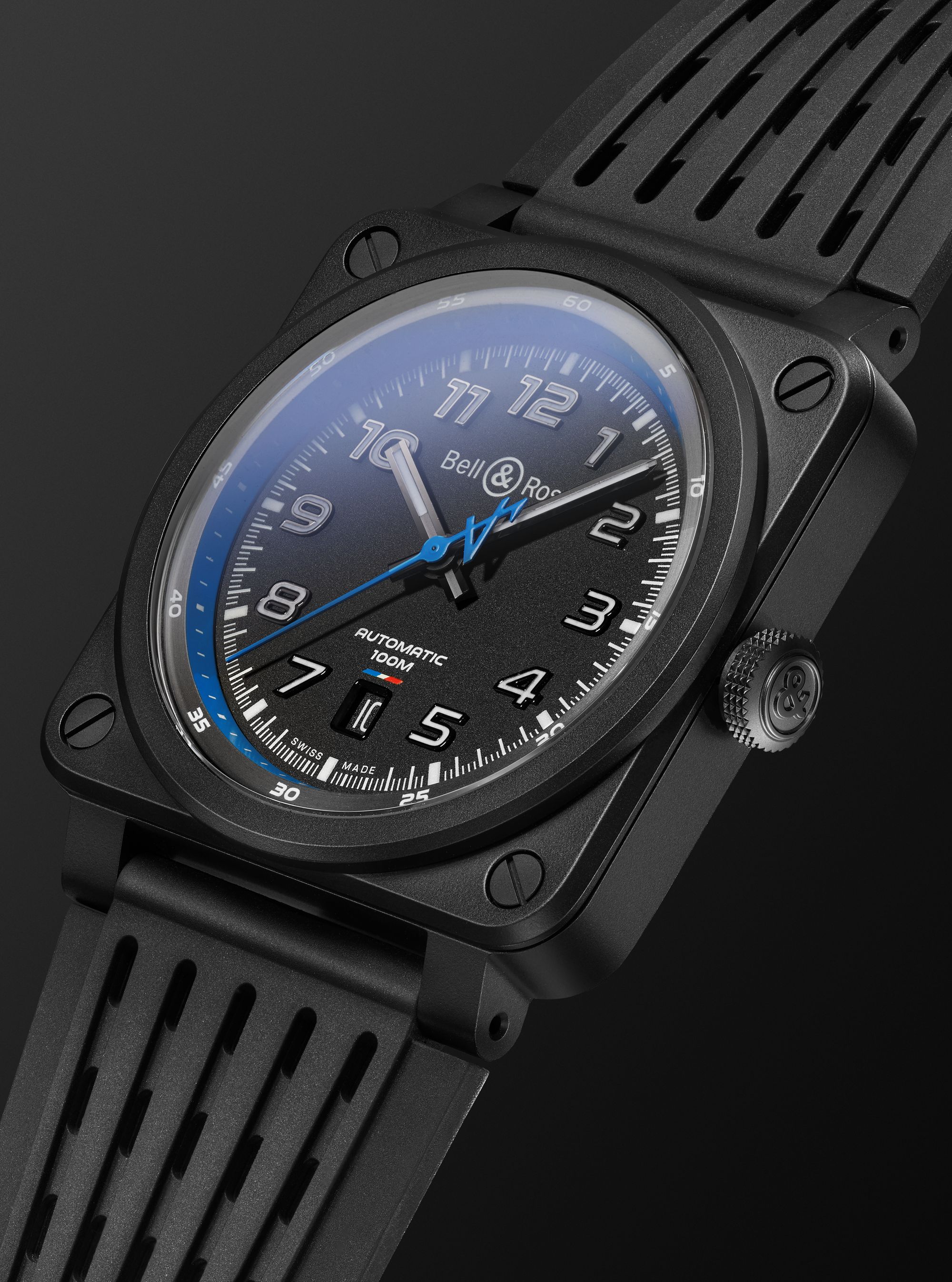 BELL & ROSS BR 03-92 A522 Limited Edition Automatic 42mm Ceramic and Rubber Watch, Ref. No.BR0392-A522-CE/SRB