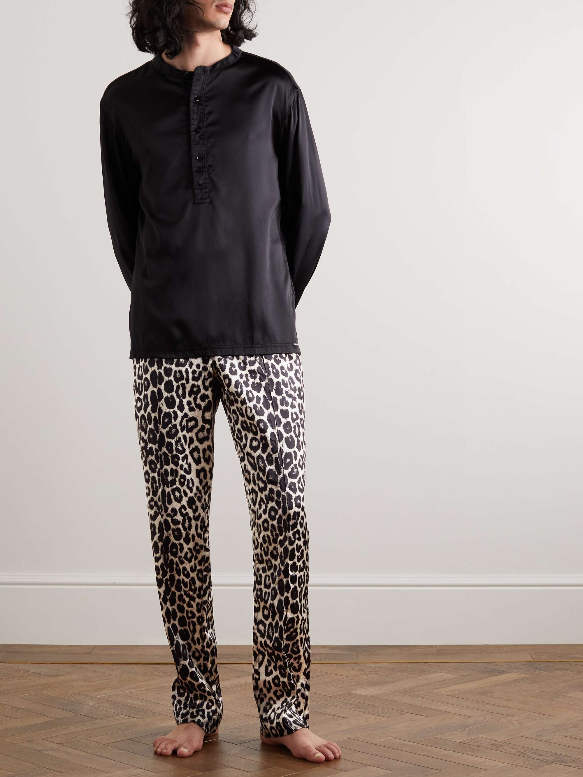 TOM FORD Leopard-Print Velvet-Trimmed Silk-Blend Pyjama Trousers