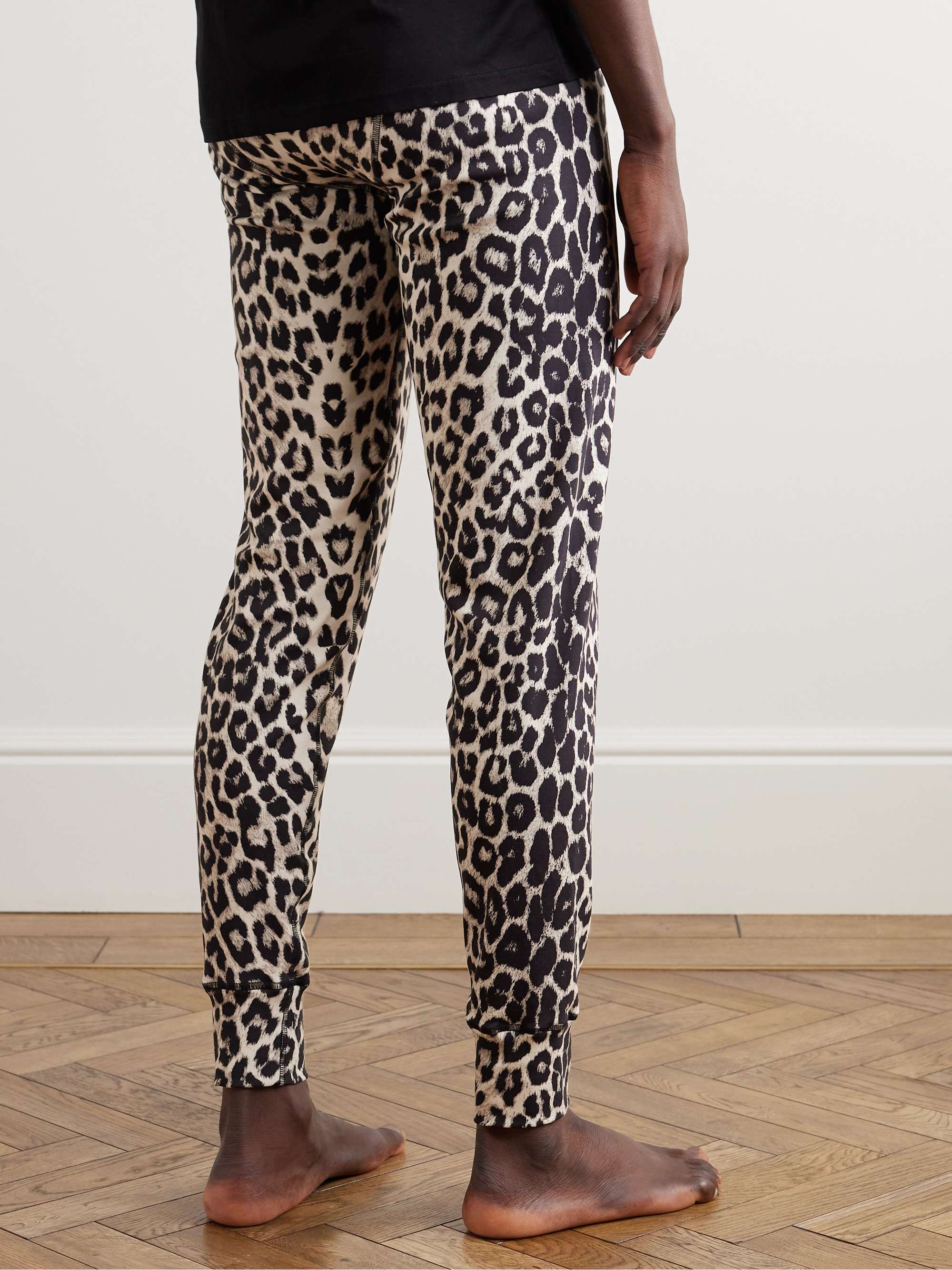 TOM FORD Leopard-Print Grosgrain-Trimmed Stretch-Cotton Jersey Long Johns
