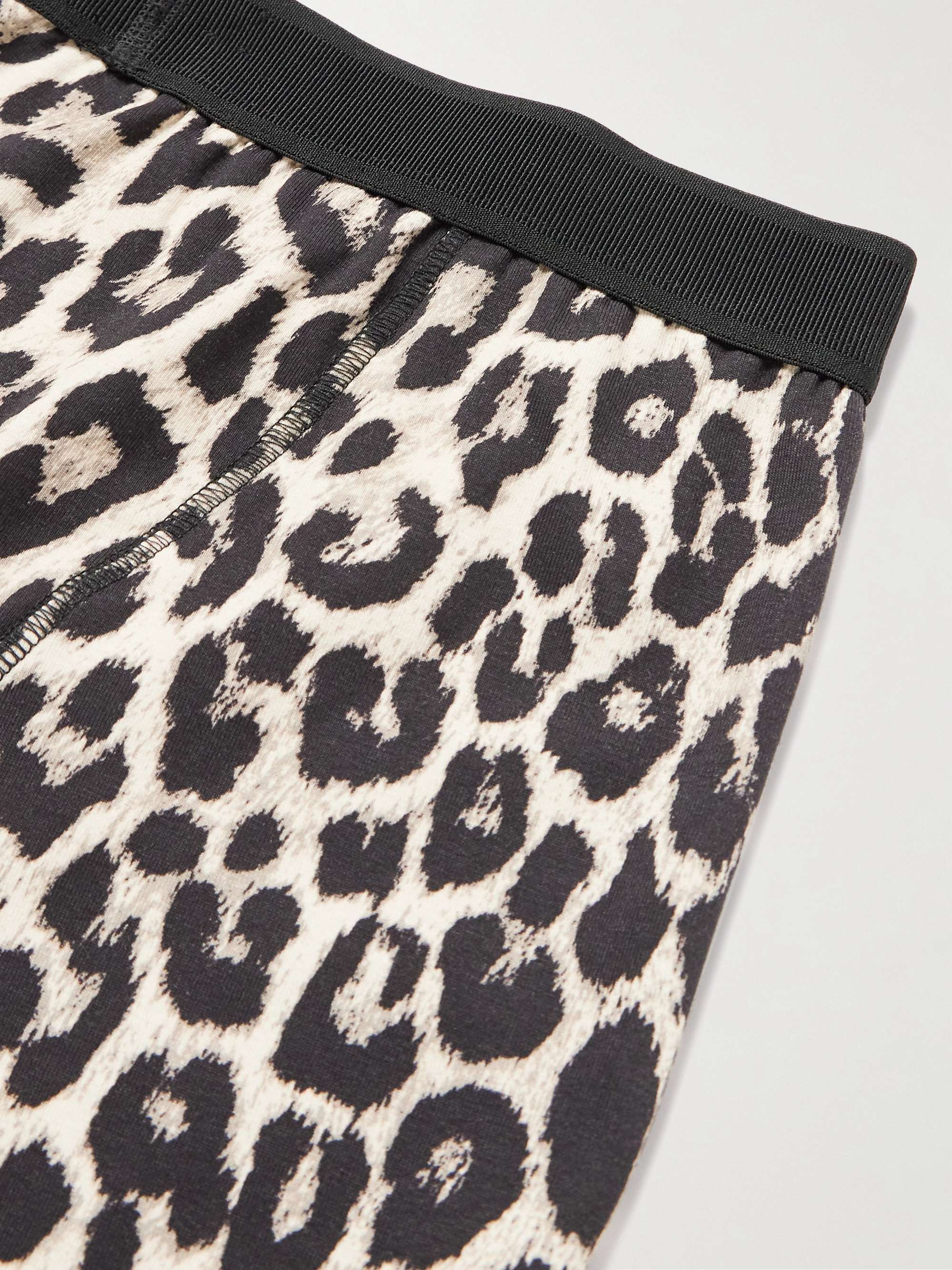 TOM FORD Leopard-Print Grosgrain-Trimmed Stretch-Cotton Jersey Long Johns