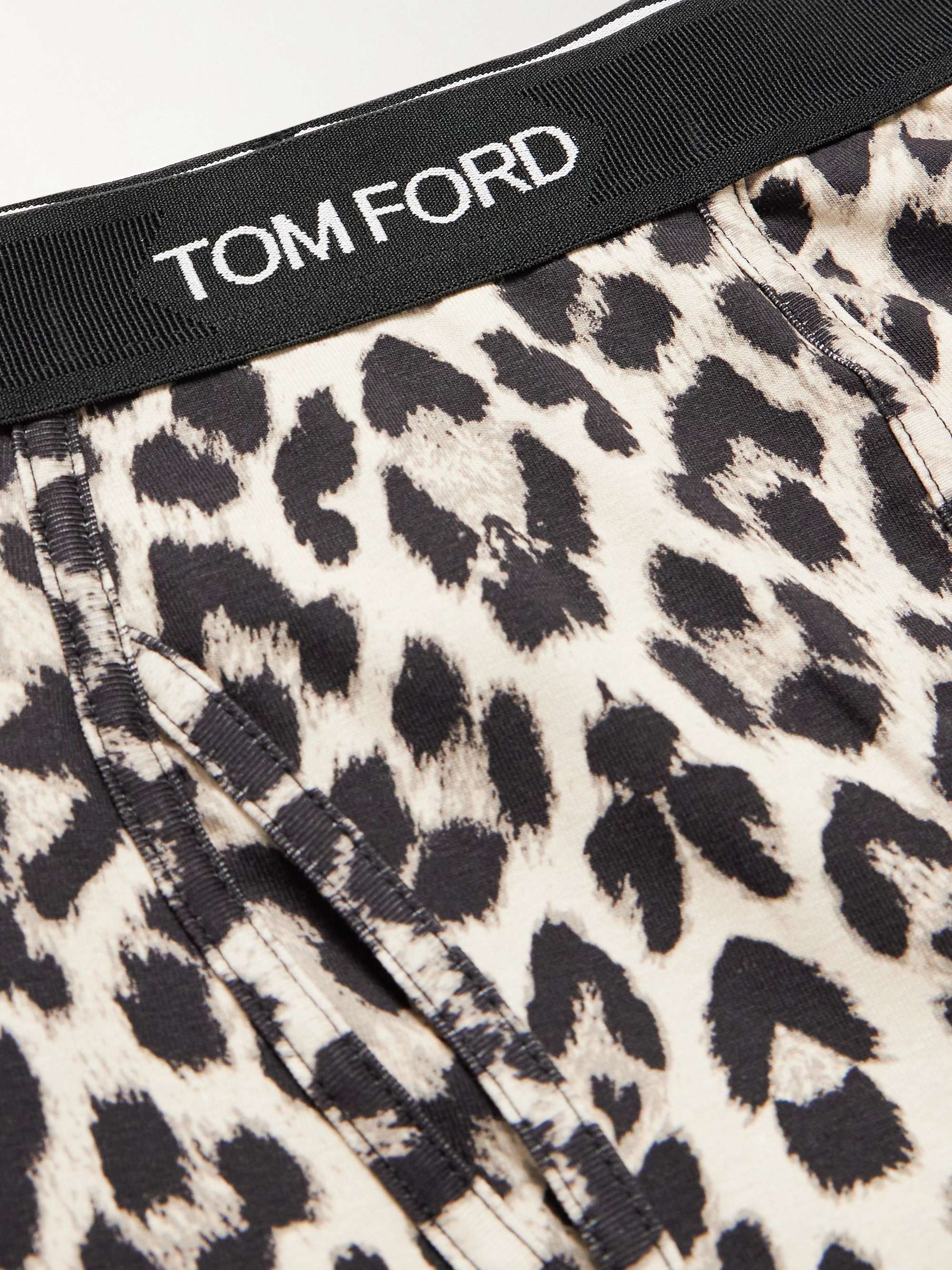 TOM FORD Leopard-Print Grosgrain-Trimmed Stretch-Cotton Jersey Long Johns