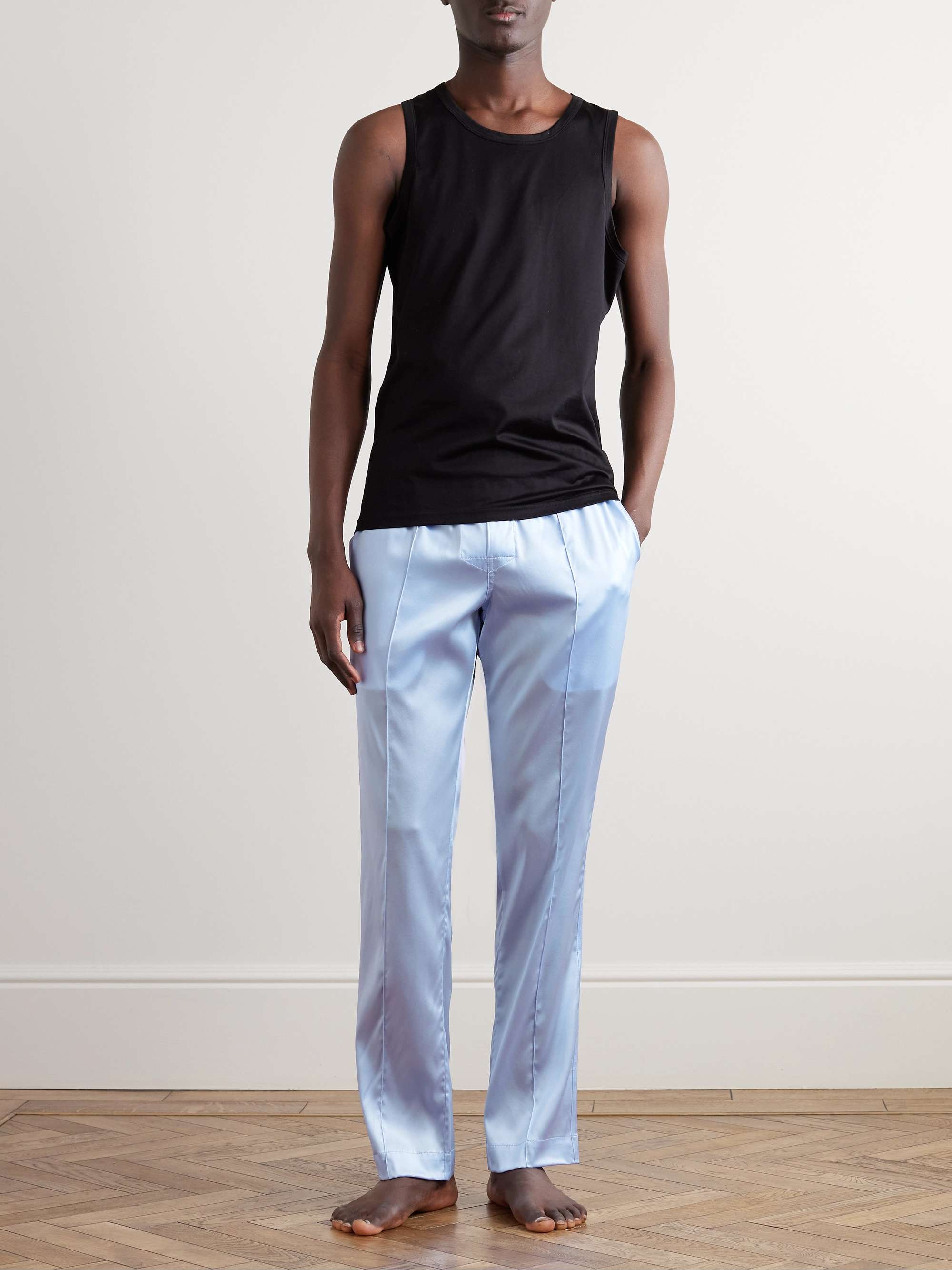 TOM FORD Velvet-Trimmed Stretch-Silk Satin Pyjama Trousers