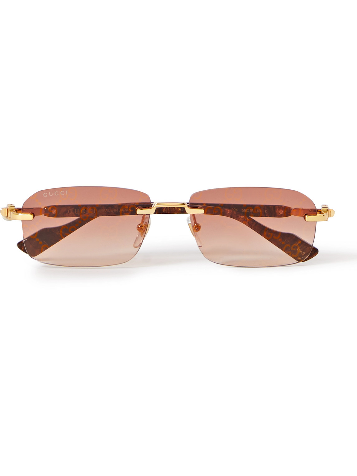 Gucci Rimless Rectangular-frame Gold-tone And Tortoiseshell Acetate Sunglasses In Red