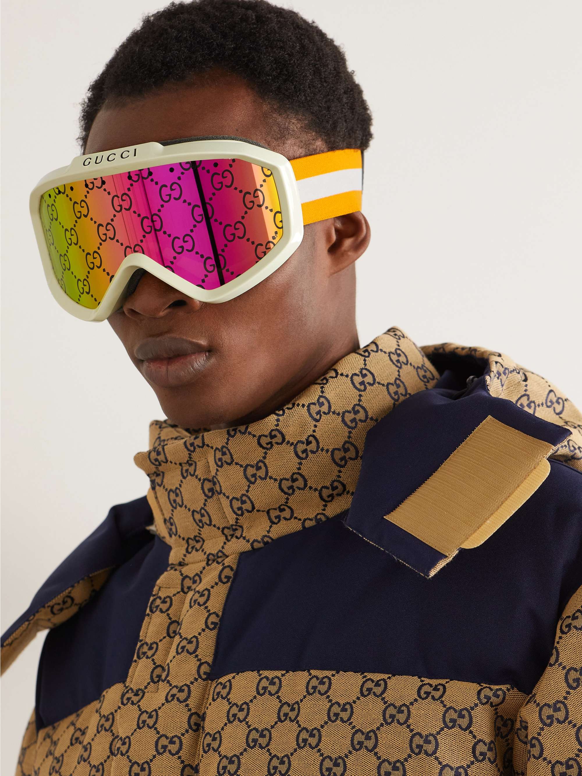 GUCCI EYEWEAR Webbing-Trimmed Acetate Mirrored Ski Goggles