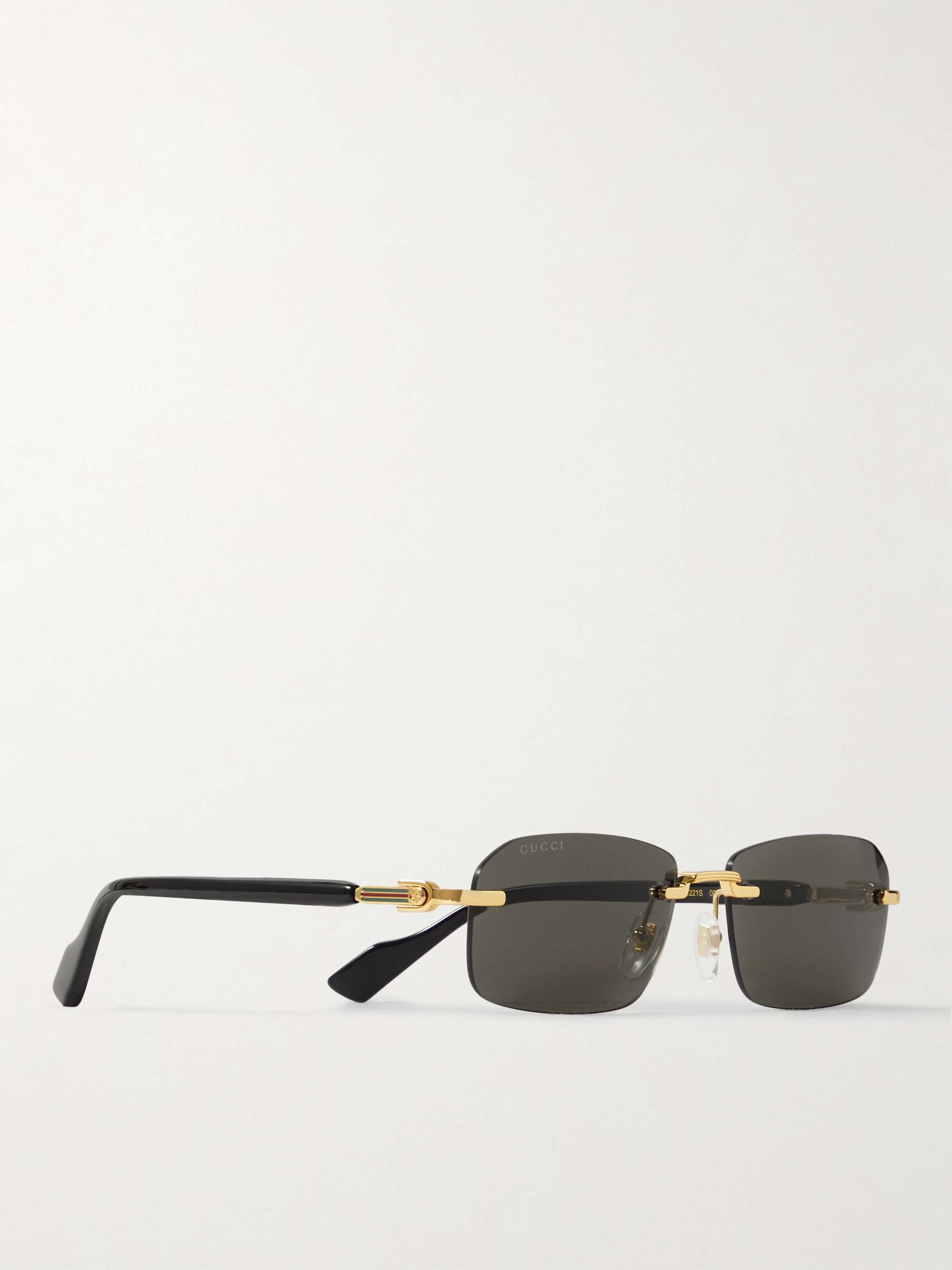 GUCCI EYEWEAR Rimless Rectangular-Frame Gold-Tone and Tortoiseshell Acetate Sunglasses