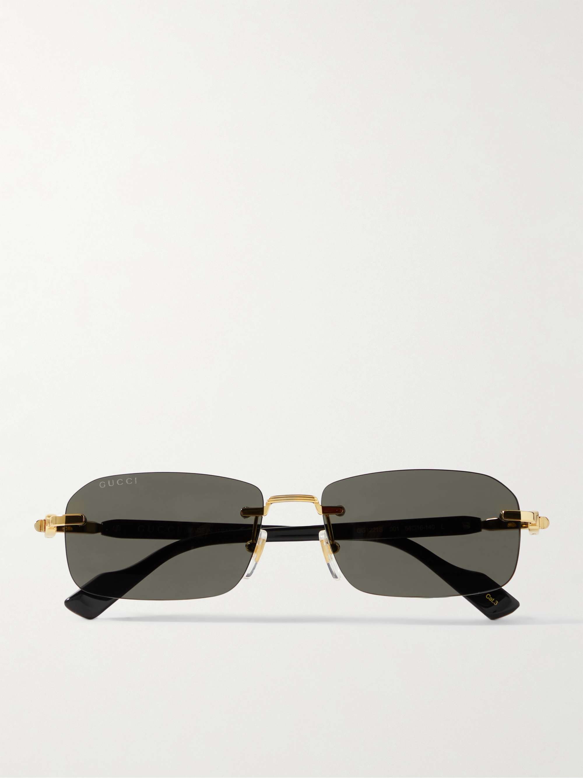 GUCCI EYEWEAR Rimless Rectangular-Frame Gold-Tone and Tortoiseshell Acetate Sunglasses