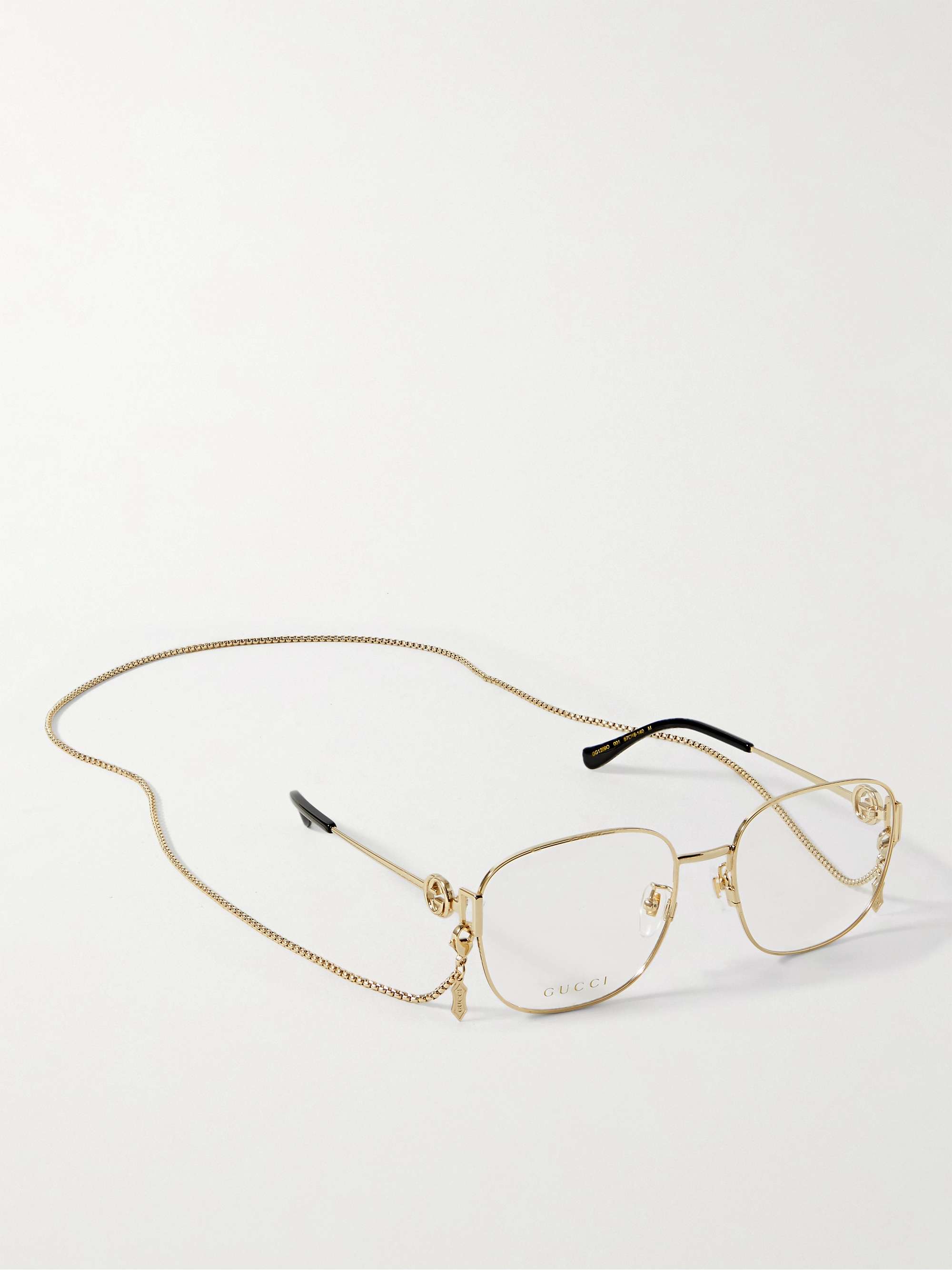 GUCCI EYEWEAR Square-Frame Chain-Embellished Gold-Tone Optical Glasses