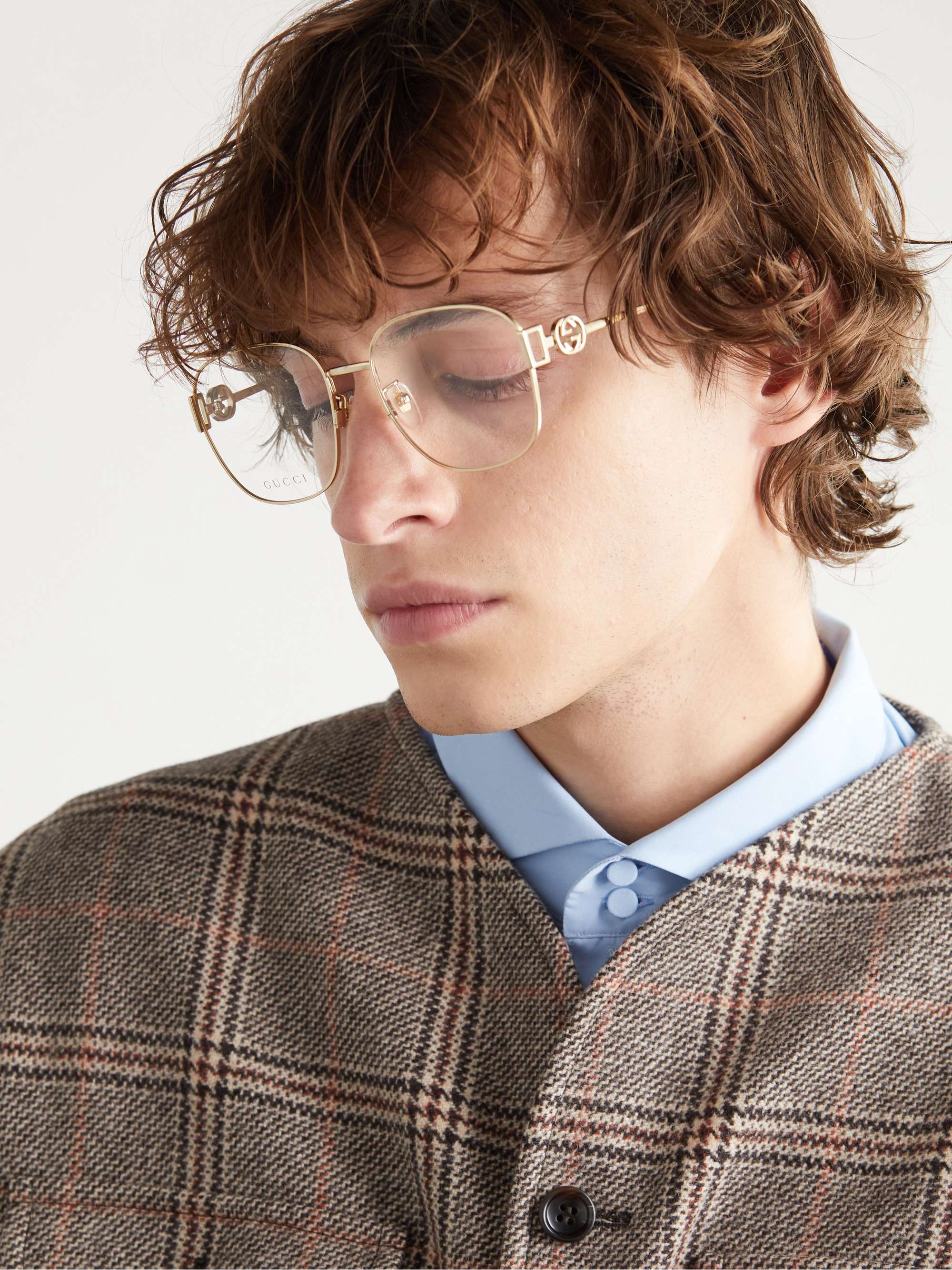 GUCCI EYEWEAR Square-Frame Chain-Embellished Gold-Tone Optical Glasses