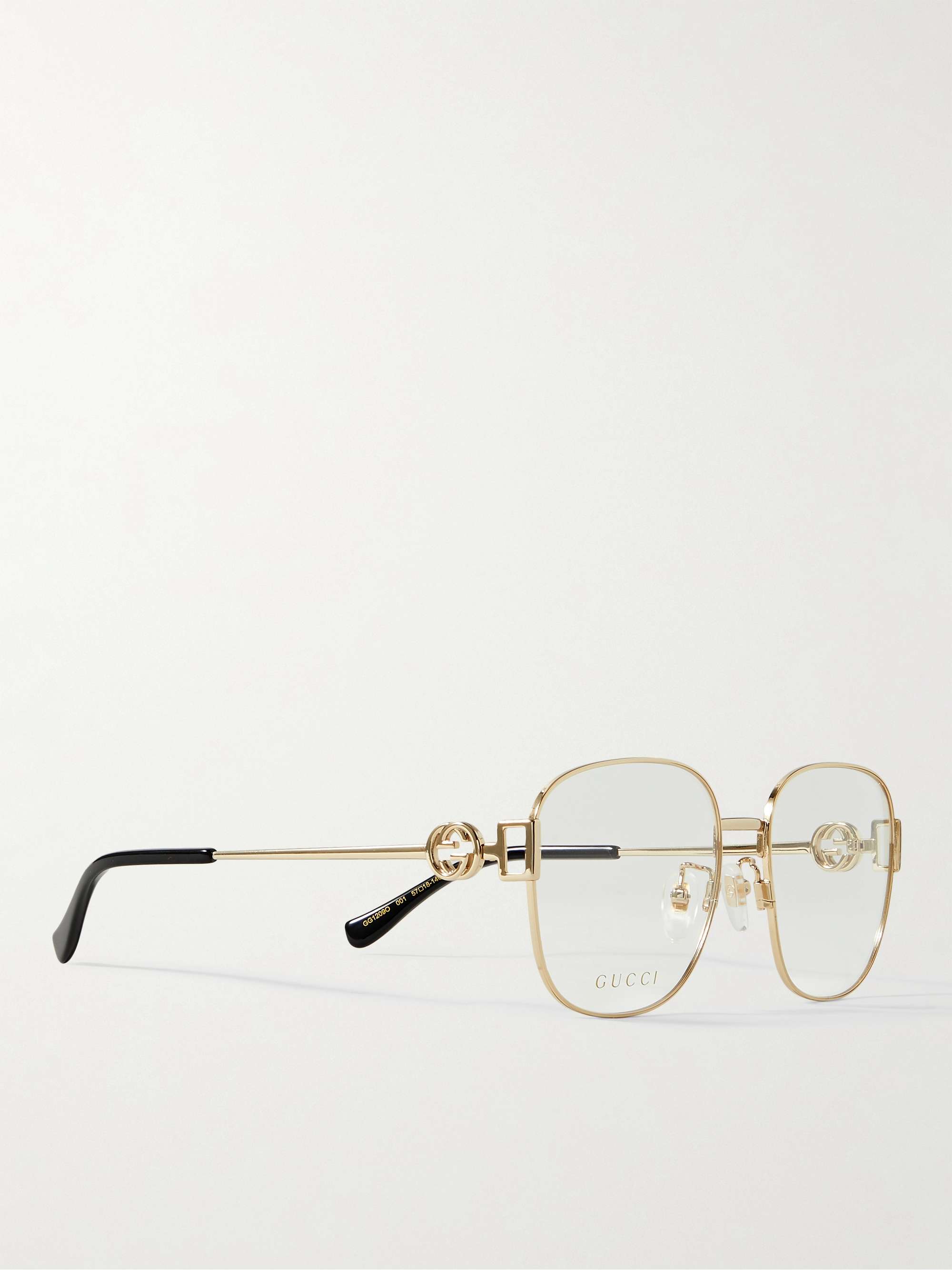 GUCCI EYEWEAR Square-Frame Chain-Embellished Gold-Tone Optical Glasses