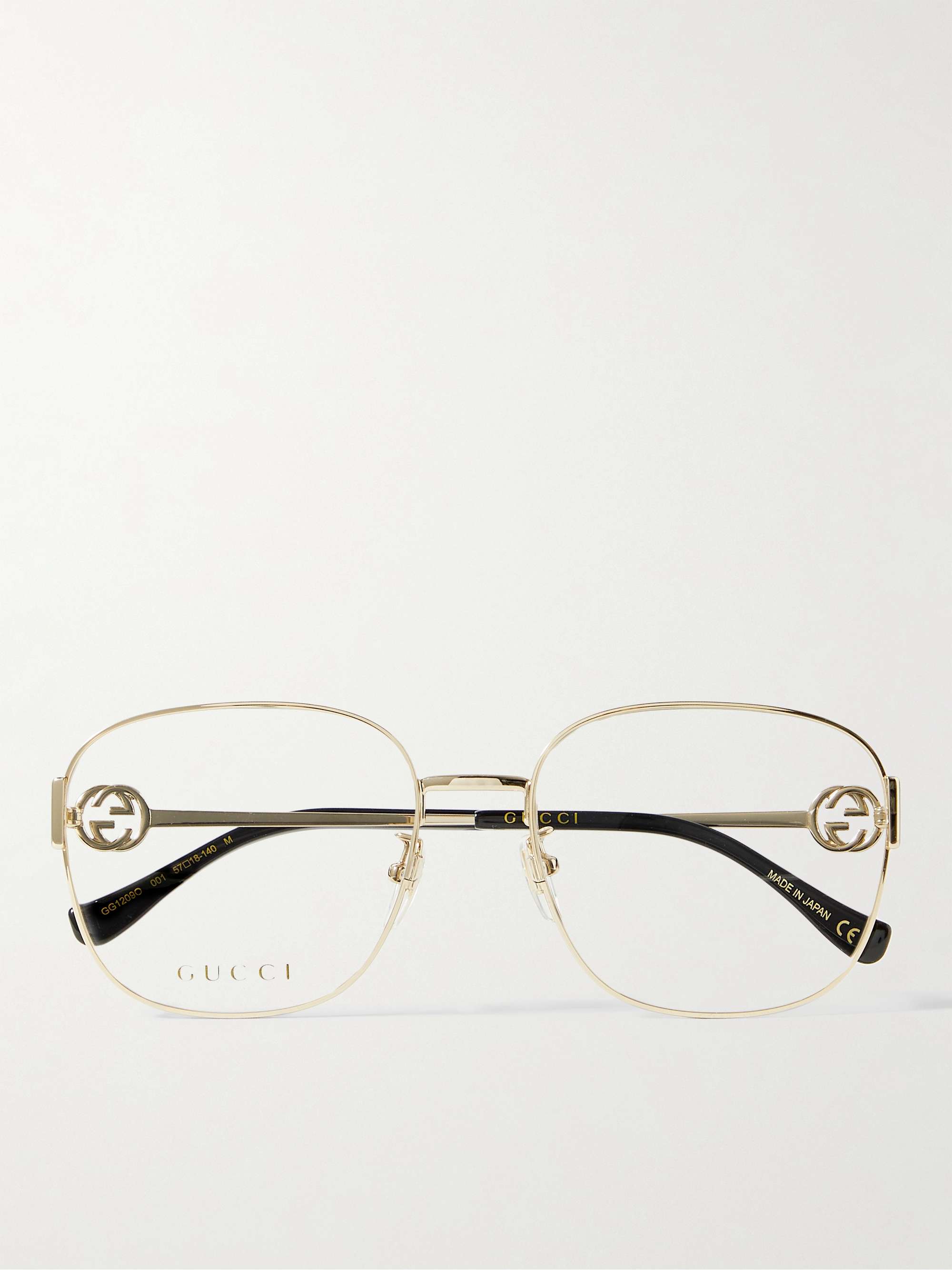 GUCCI EYEWEAR Square-Frame Chain-Embellished Gold-Tone Optical Glasses