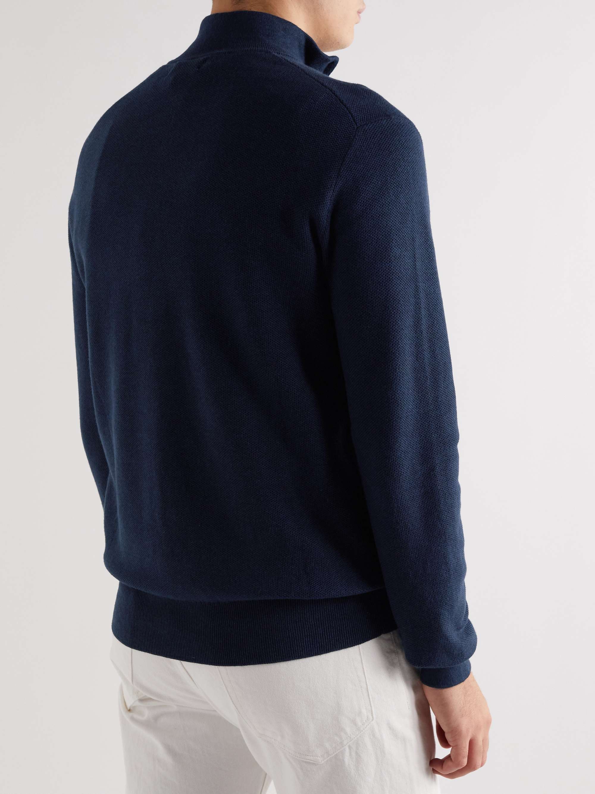 POLO RALPH LAUREN Logo-Embroidered Cotton-Jersey Half-Zip Sweater