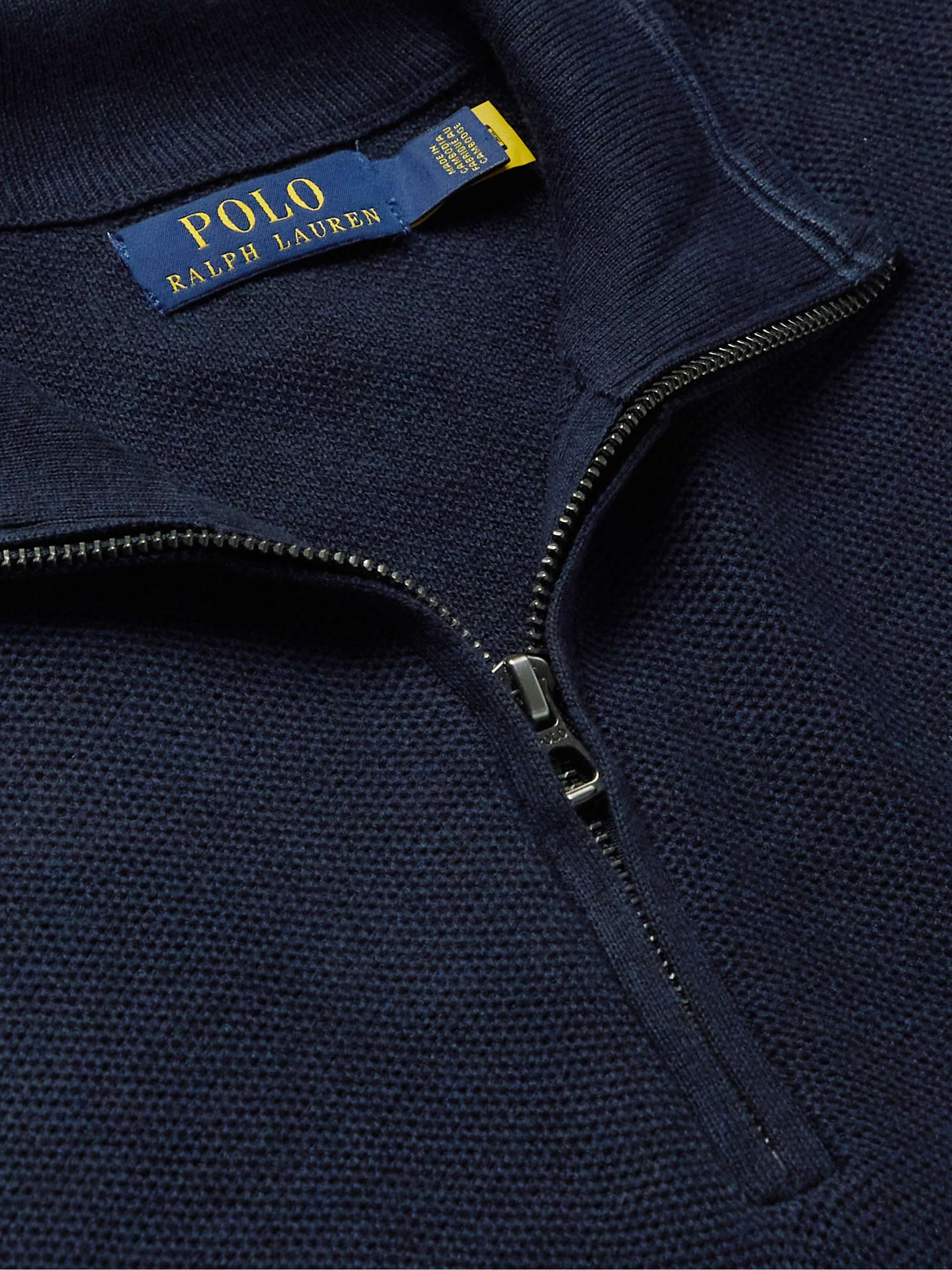 POLO RALPH LAUREN Logo-Embroidered Cotton-Jersey Half-Zip Sweater