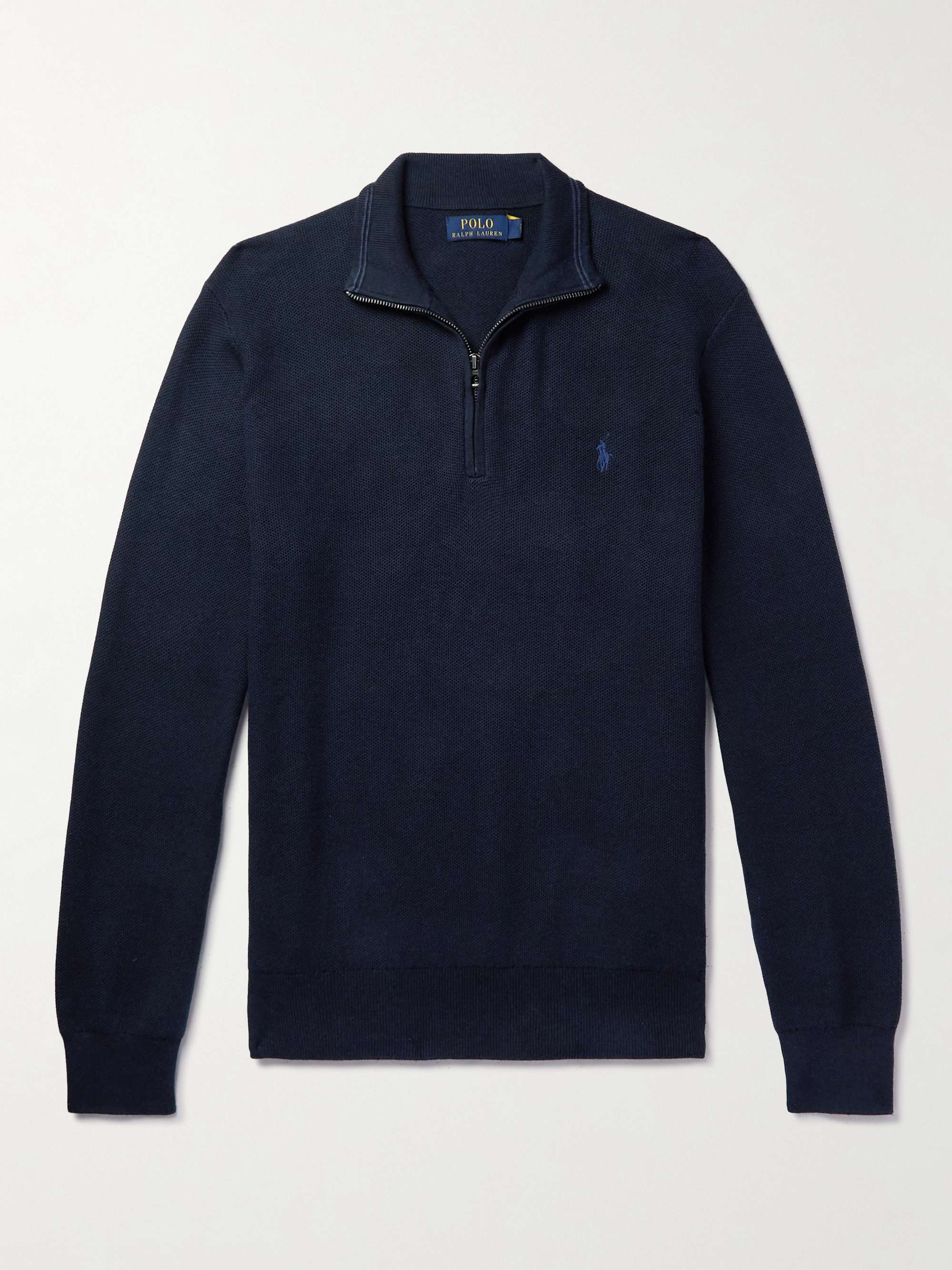 POLO RALPH LAUREN Logo-Embroidered Cotton-Jersey Half-Zip Sweater