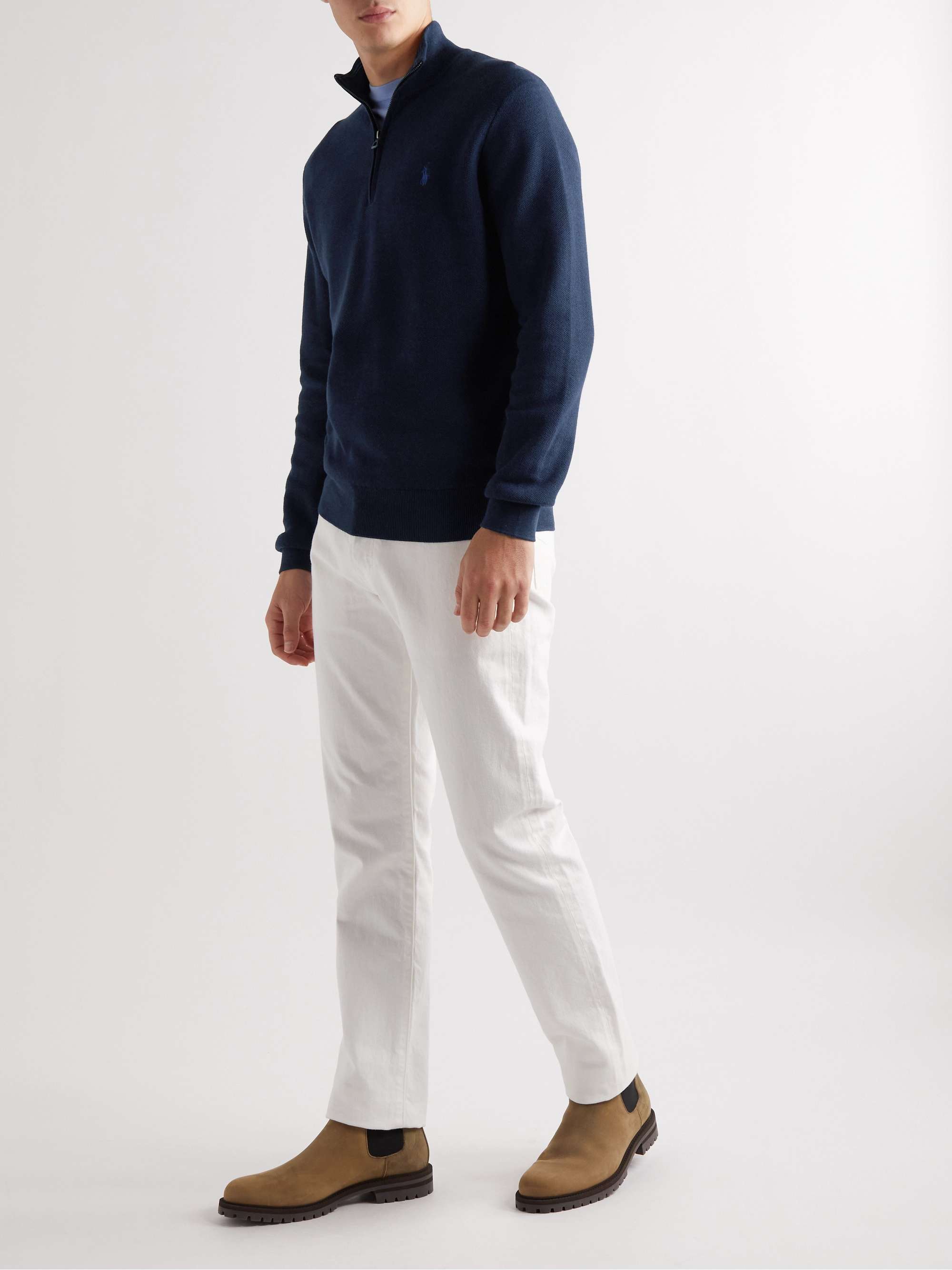 POLO RALPH LAUREN Logo-Embroidered Cotton-Jersey Half-Zip Sweater