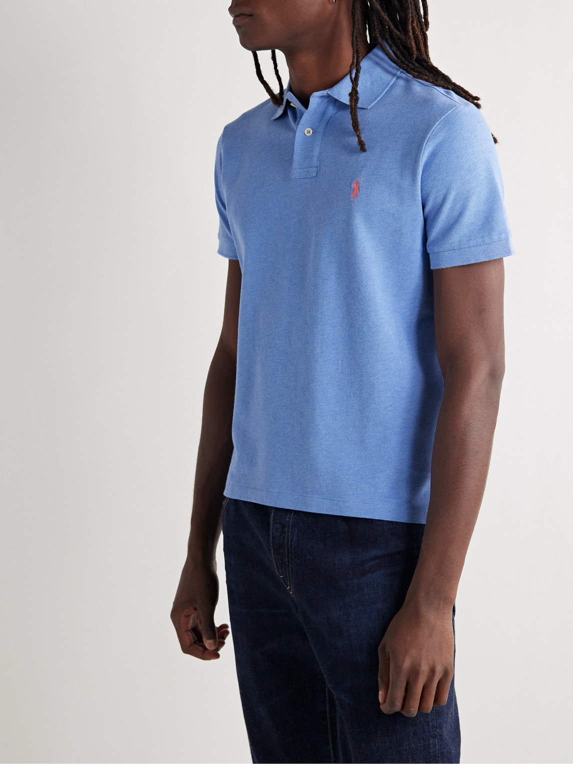 Shop Polo Ralph Lauren Slim-fit Logo-embroidered Cotton-piqué Polo Shirt In Blue