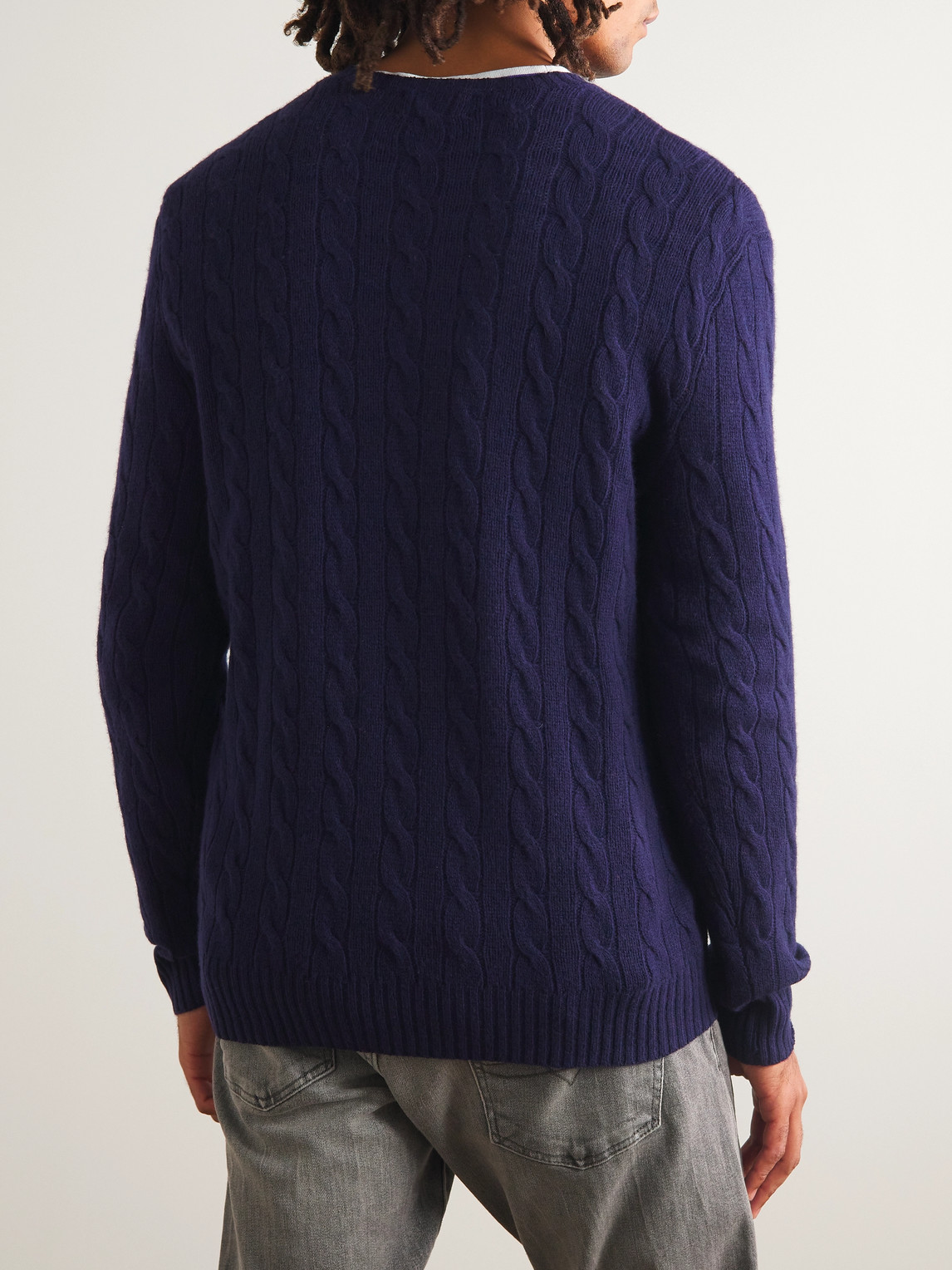 Shop Polo Ralph Lauren Cable-knit Wool And Cashmere-blend Sweater In Blue