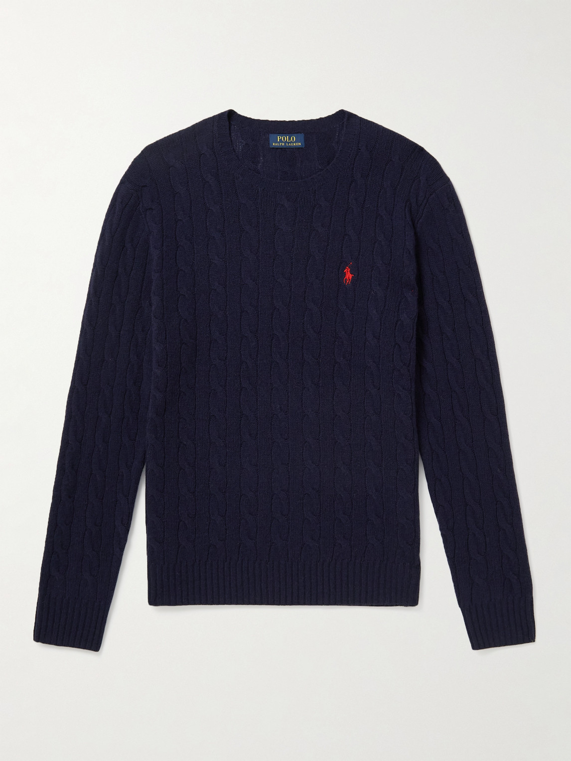 Polo Ralph Lauren Blue Cable Knit Crewneck Sweater With Pony Embroidery On The Front In Wool And Cashmere Man