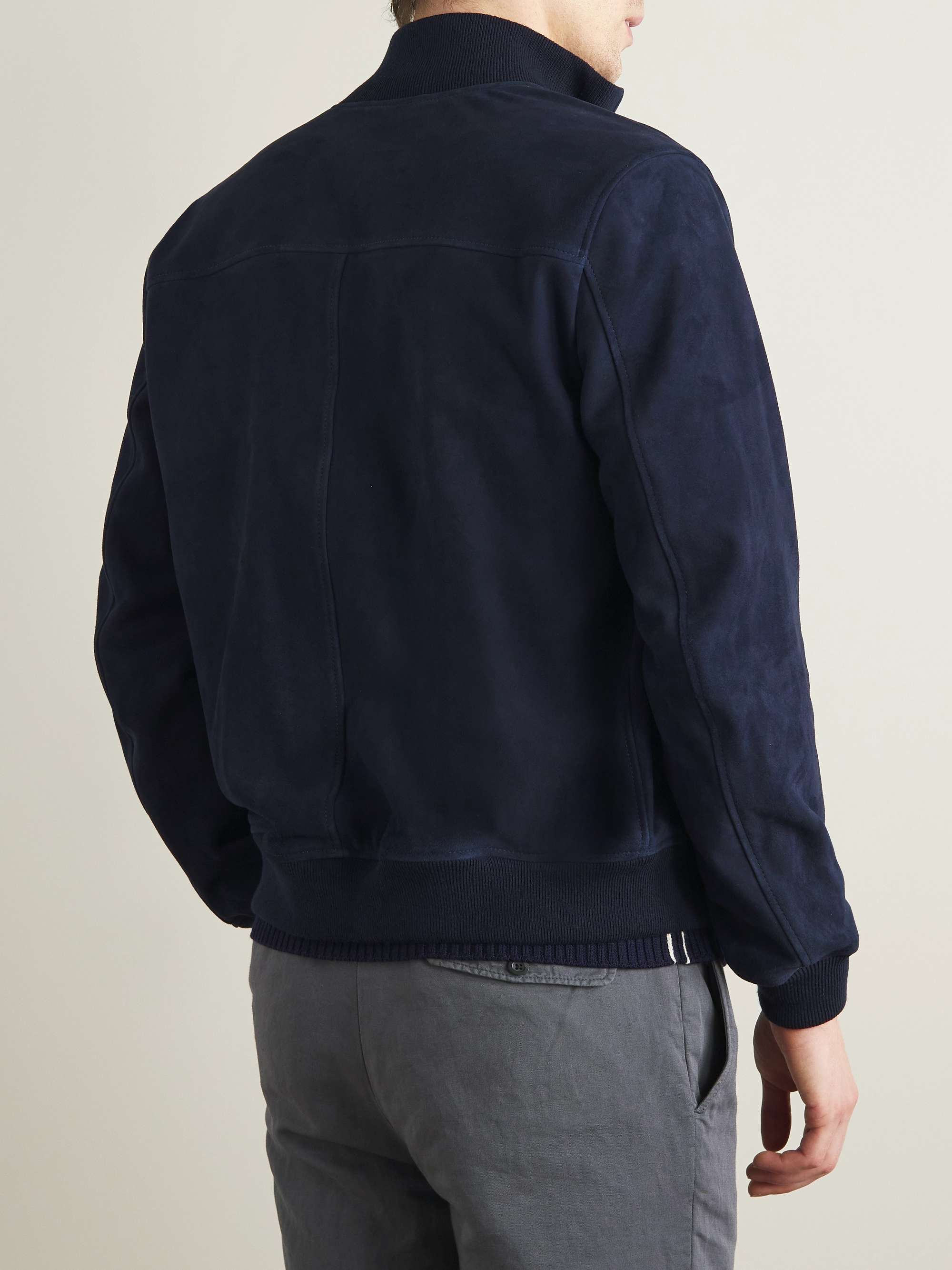 Navy Suede Bomber Jacket | MR P. | MR PORTER