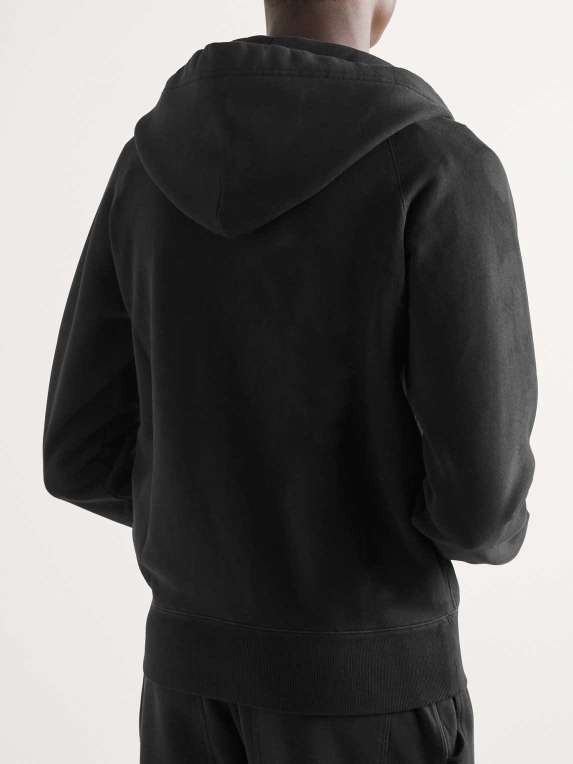 Shop Tom Ford Garment-dyed Cotton-jersey Zip-up Hoodie In Black