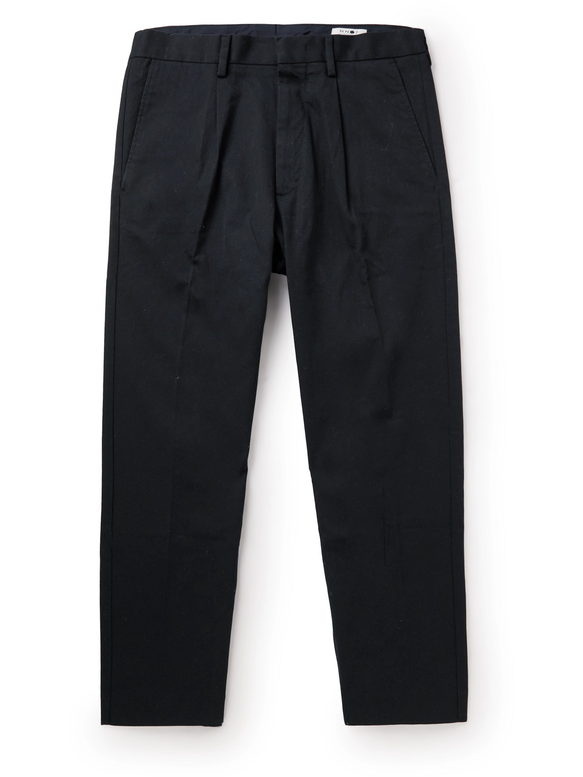 Nn07 Bill Tapered Cropped Cotton-blend Twill Trousers In Navy Blue